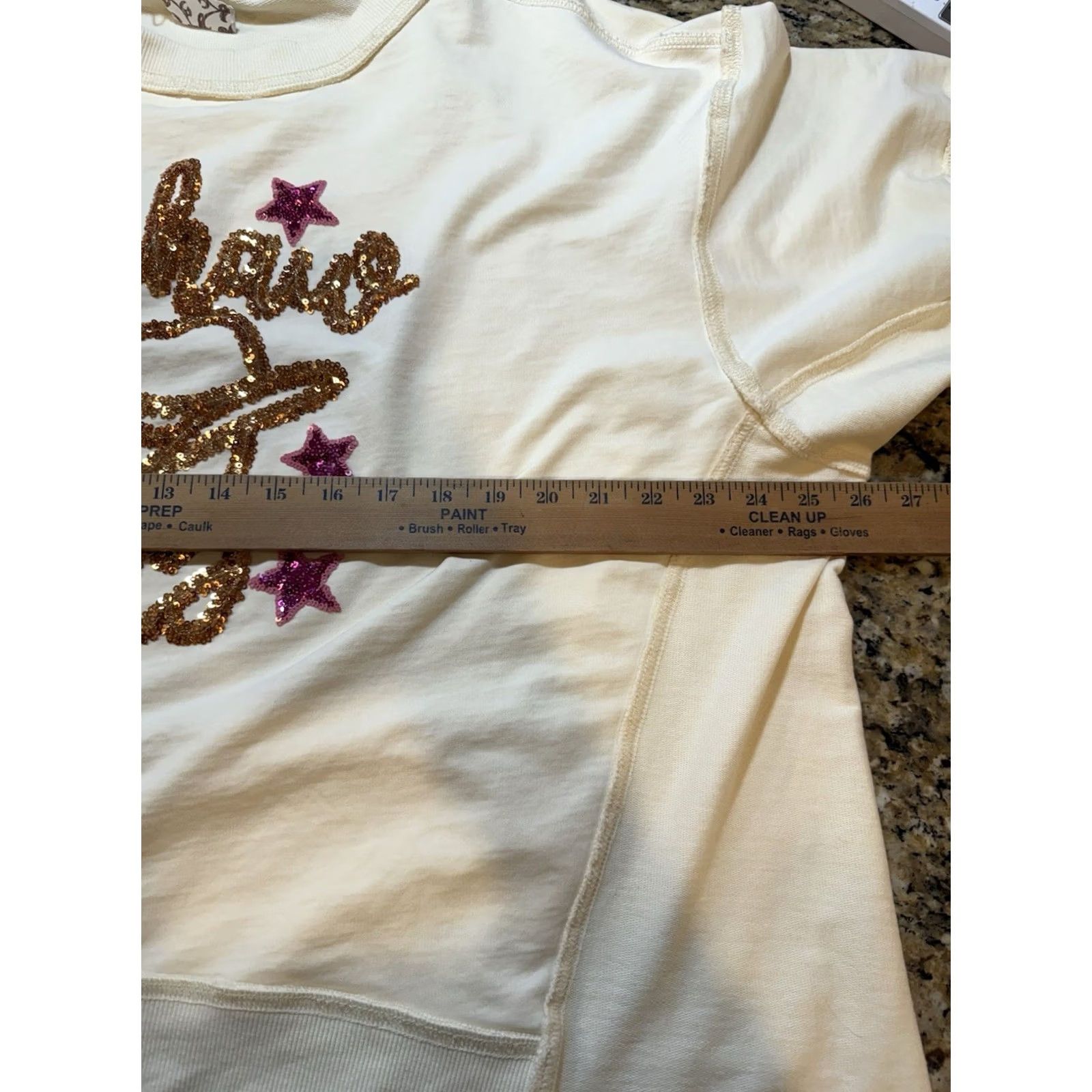 Vintage Fantastic Fawn Shirt Womens S Ivory Yeehaw Sequin Short Sleeve Oversized Cowboy Western Top Size S / US 4 / IT 40 - 2 Thumbnail