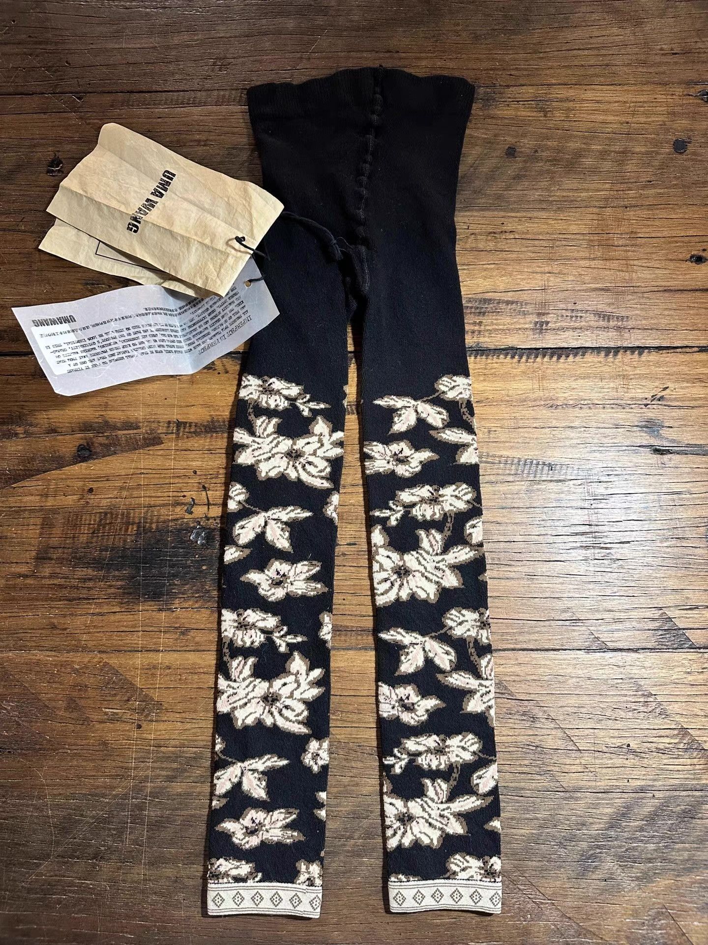 Uma Wang UMA WANG 17FW Women’s Black/Tan Floral Leggings Ｑ25 Size 38" / US 16 / IT 52 - 2 Thumbnail