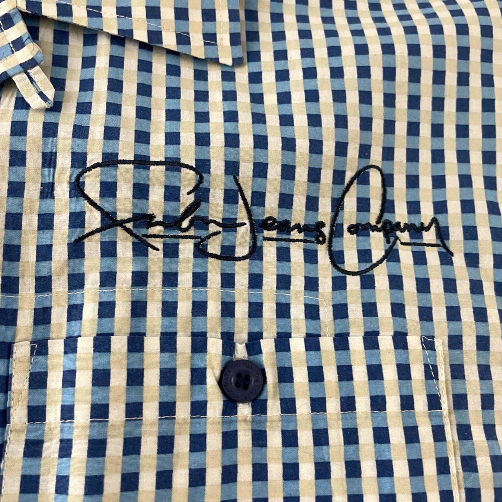 Fubu VINTAGE FUBU Shirt Plaid Button-Up - 90s Blue White, Short Sleeve, Men’s Large, Cotton, 2 Pockets, Button Front Size US L / EU 52-54 / 3 - 2 Thumbnail