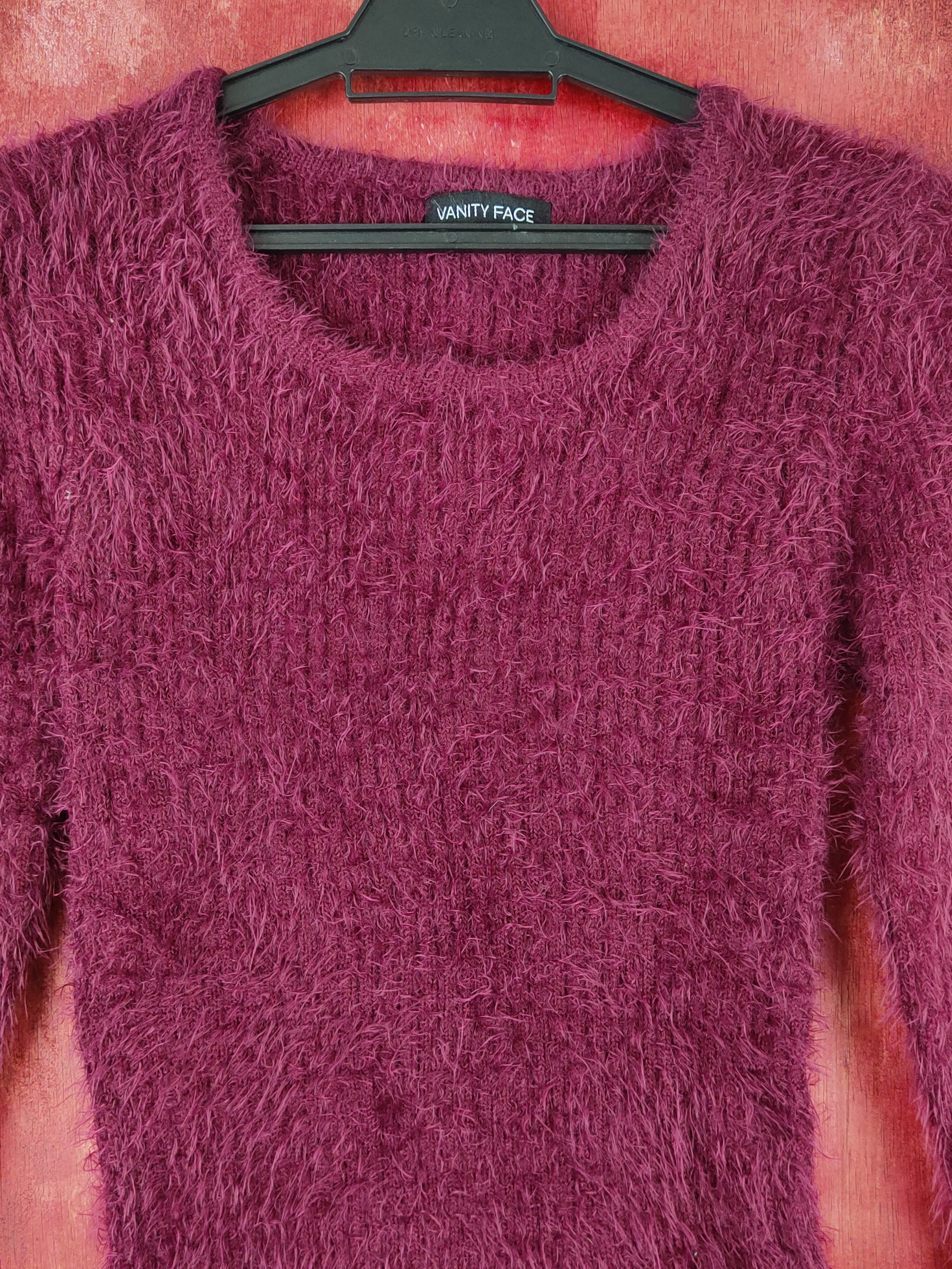 Homespun Knitwear Vanity Face Purple Shag Shaggy Fur Mohair Knitwear #S1896 Size XS / US 0-2 / IT 36-38 - 2 Thumbnail