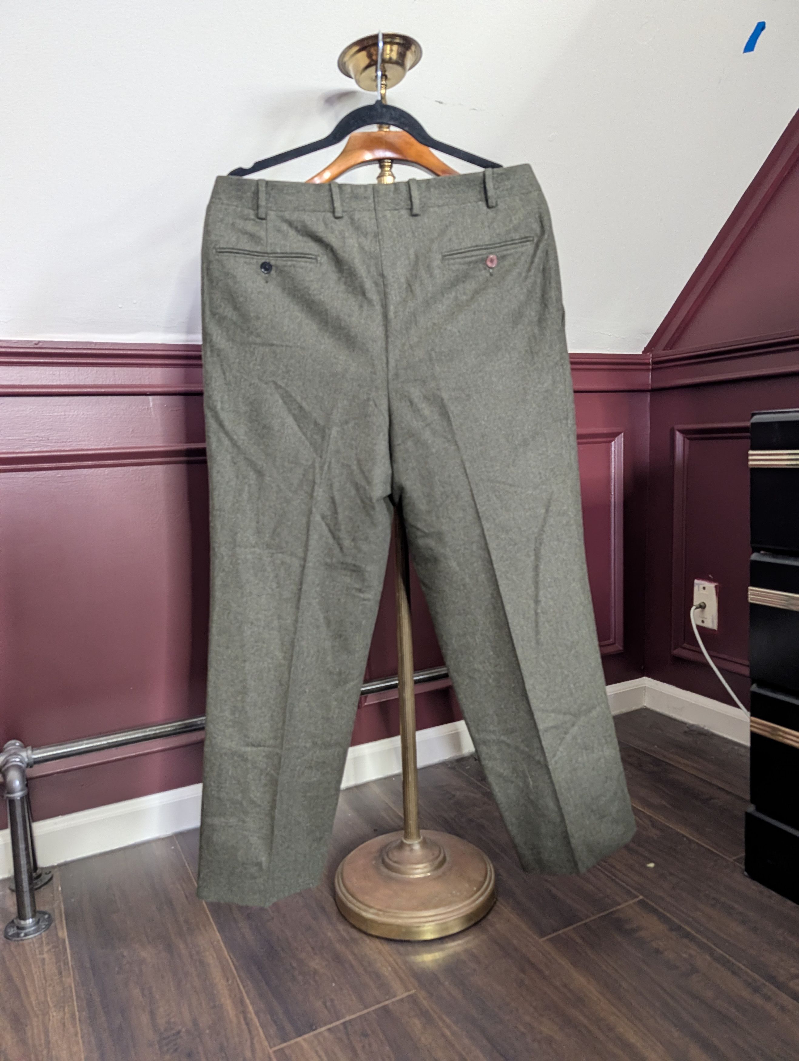 Palmer Trading Company PALMER LONDON green flannel Super 100s wool pants Size US 34 / EU 50 - 8 Thumbnail