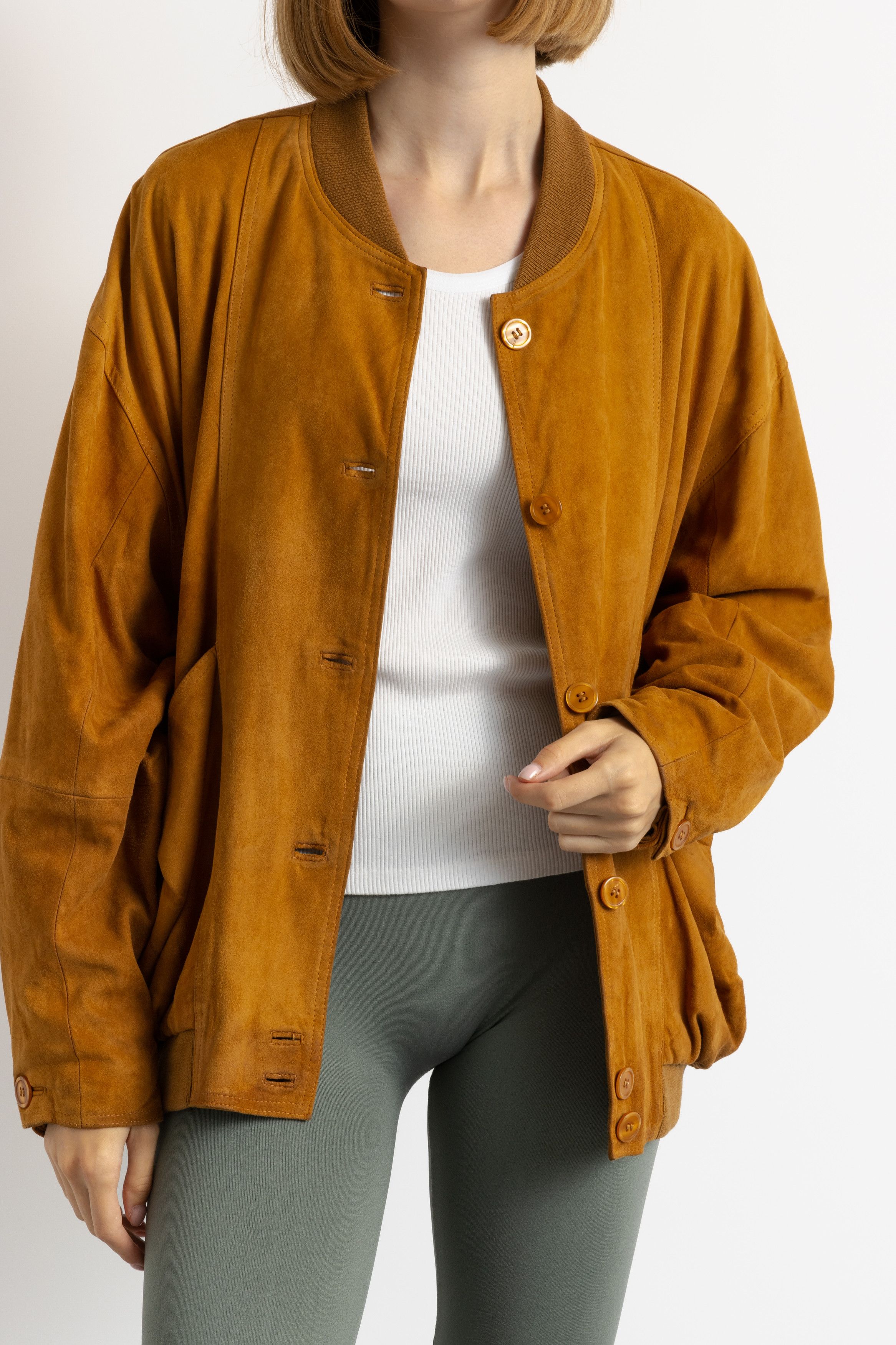 Vintage Suede Bomber Jacket 80s Brown Suede Jacket 6227 Size L / US 10 / IT 46 - 8 Thumbnail