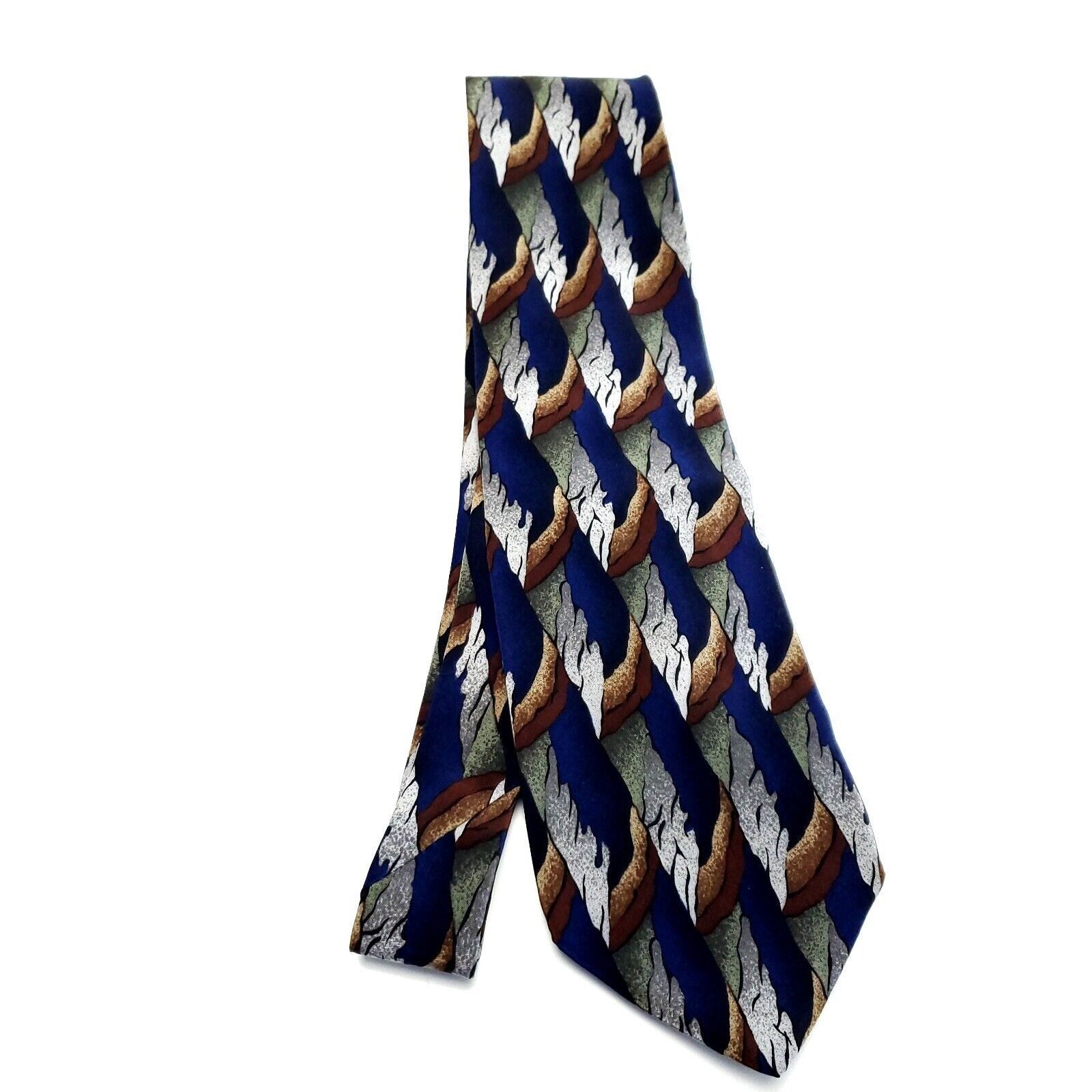 Designer Honors Silk Tie Print Blue Brown Gray Short Wide Size ONE SIZE - 6 Thumbnail