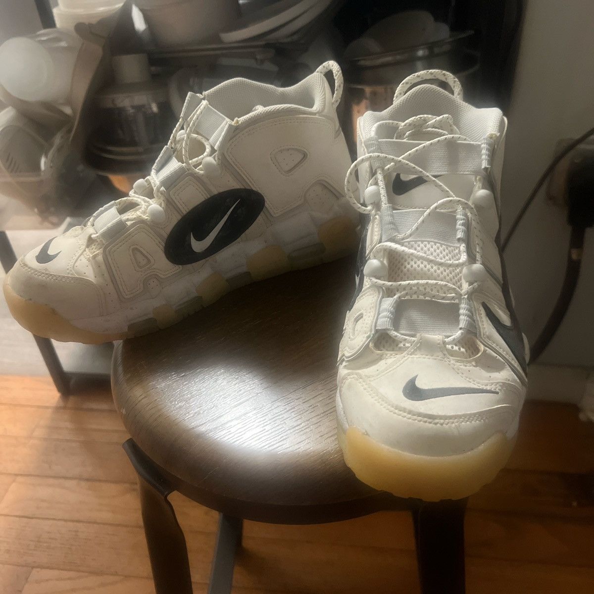 Nike Nike uptempo white and black Size US 9.5 / EU 42-43 - 2 Thumbnail