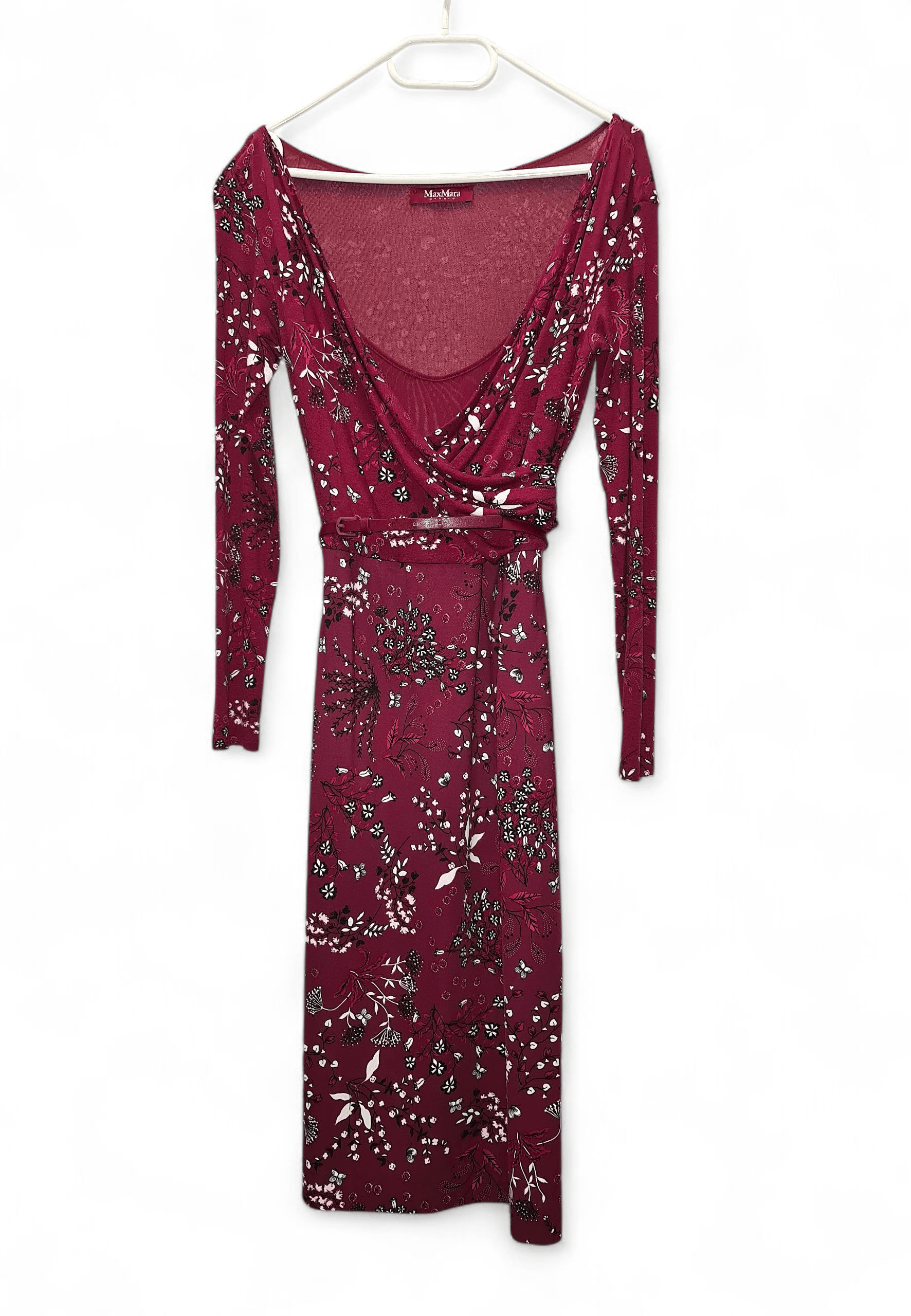 Elegant Max Mara Burgundy Floral Print Maxi Dress