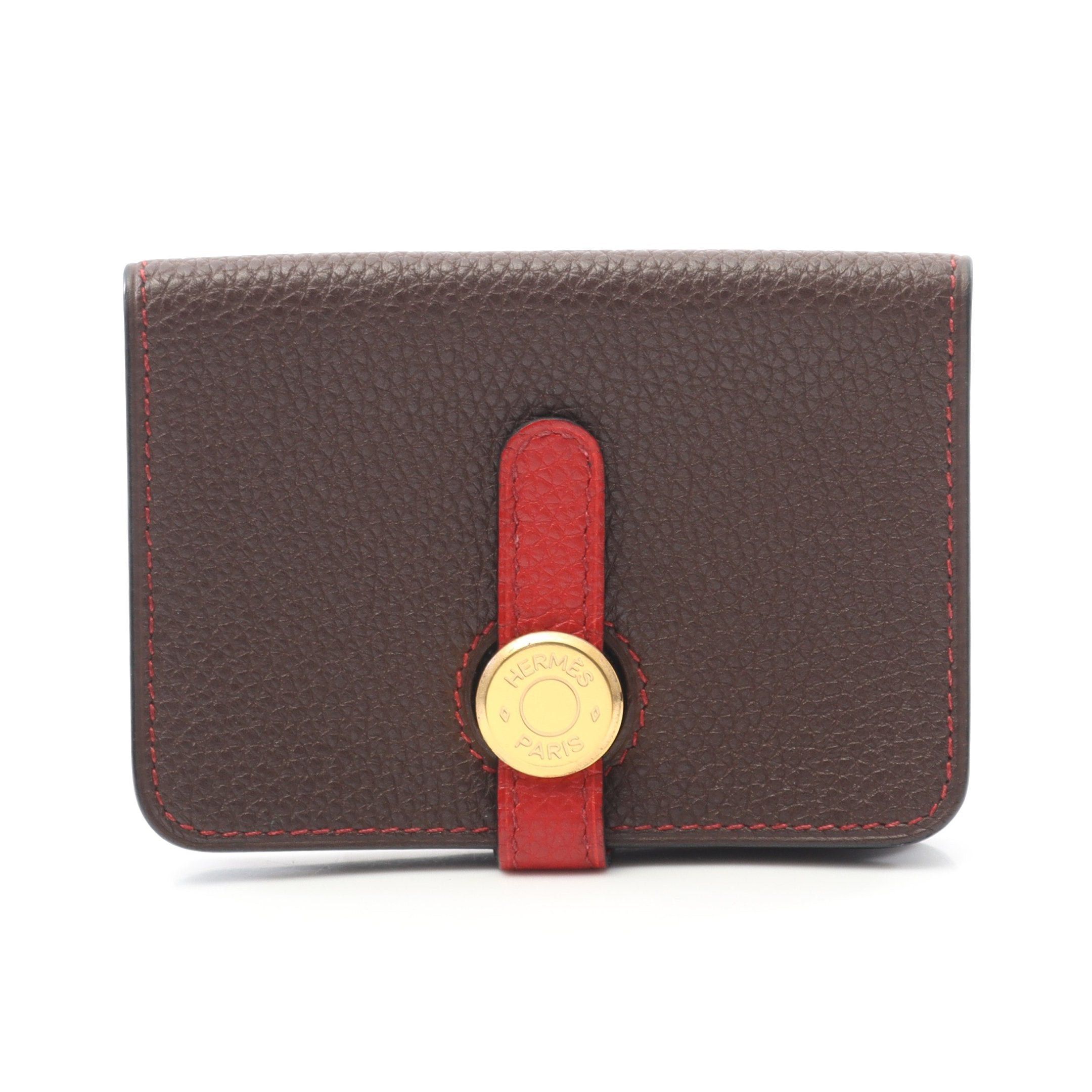 Hermes Hermes Dogon Chocolate Rouge Garance Card Case Name Holder Togo Dark Brown Red Gold Hardware □L Stamp Size ONE SIZE - 1 Thumbnail