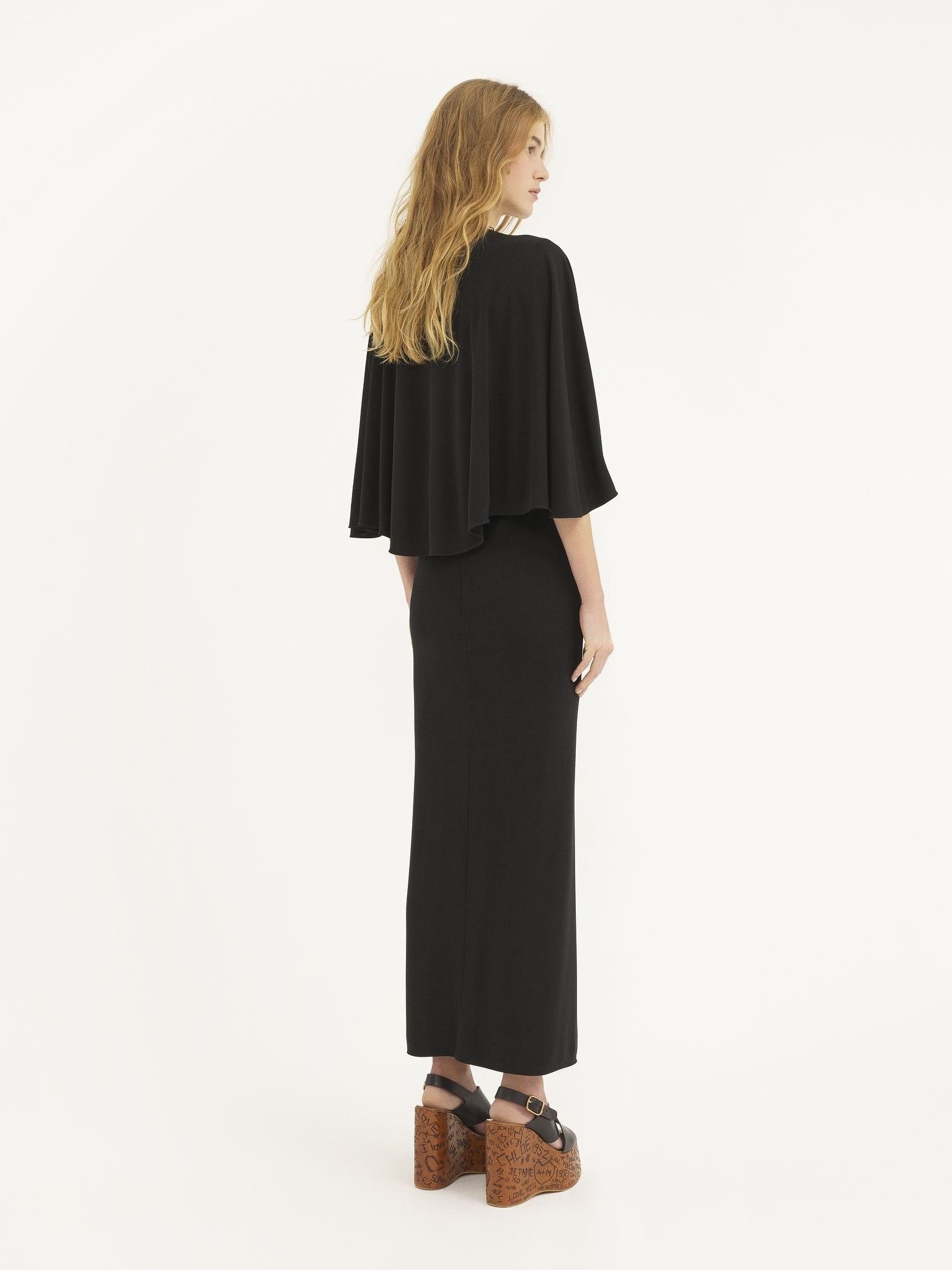 Chloe o1loc1c11025 Long Cape Dress in Black Size L / US 10 / IT 46 - 4 Thumbnail