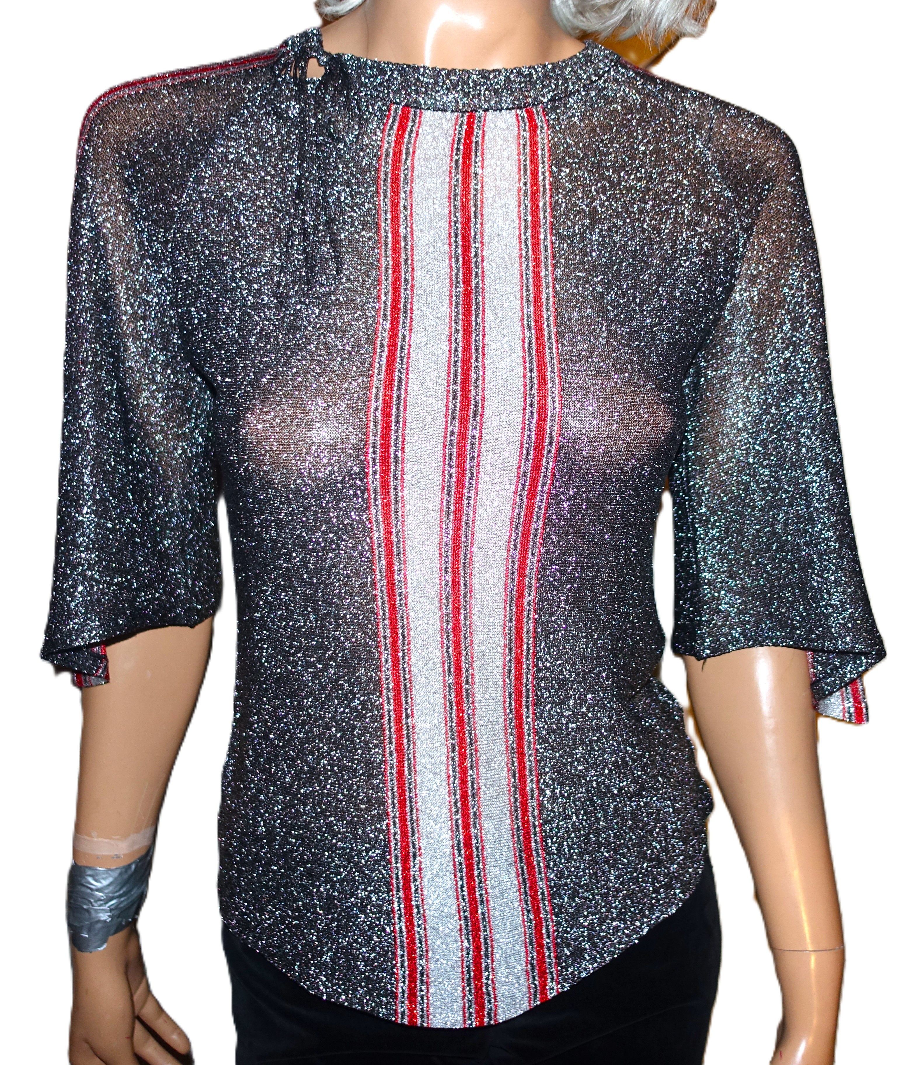 Vintage Vintage Cotillion Silver Metallic Striped Blouse M Size M / US 6-8 / IT 42-44 - 1 Thumbnail