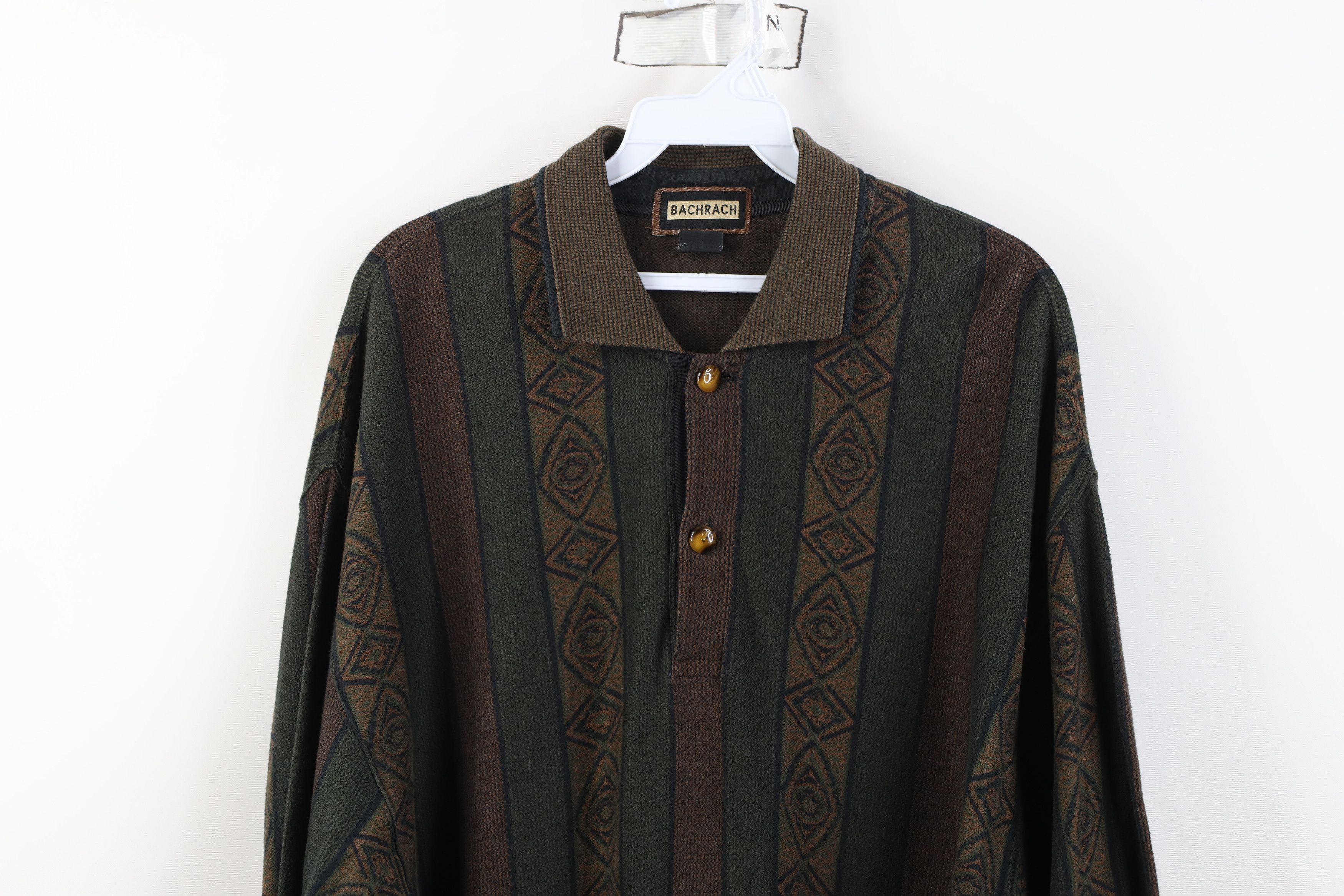 Vintage Vintage 90s Streetwear Geometric Knit Long Sleeve Polo Size US XL / EU 56 / 4 - 2 Thumbnail
