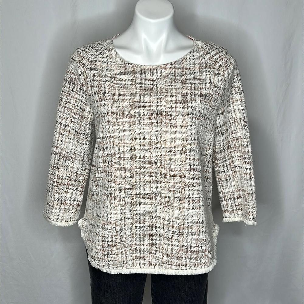 Designer W5 Antrhro 3/4 Sleeve Houndstooth Tweed Top w/Back Zipper, M Size M / US 6-8 / IT 42-44 - 1 Thumbnail