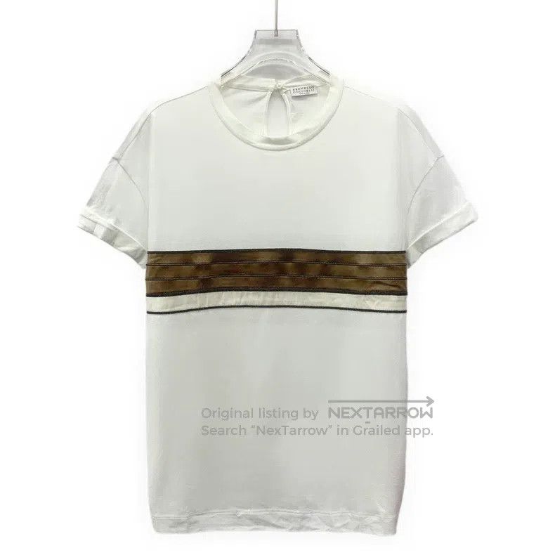 Brunello Cucinelli Brunello Cucinelli White beaded mixed cotton crewneck shor Size US L / EU 52-54 / 3 - 1 Thumbnail