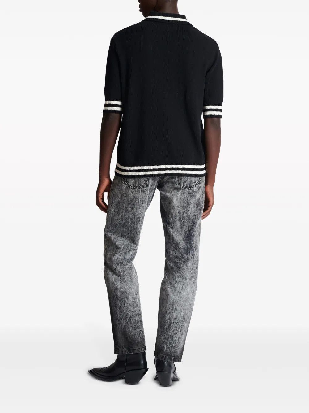 Balmain o1s1wg110925 Logo Embroidered Striped Polo Shirt in Black Size US S / EU 44-46 / 1 - 3 Thumbnail