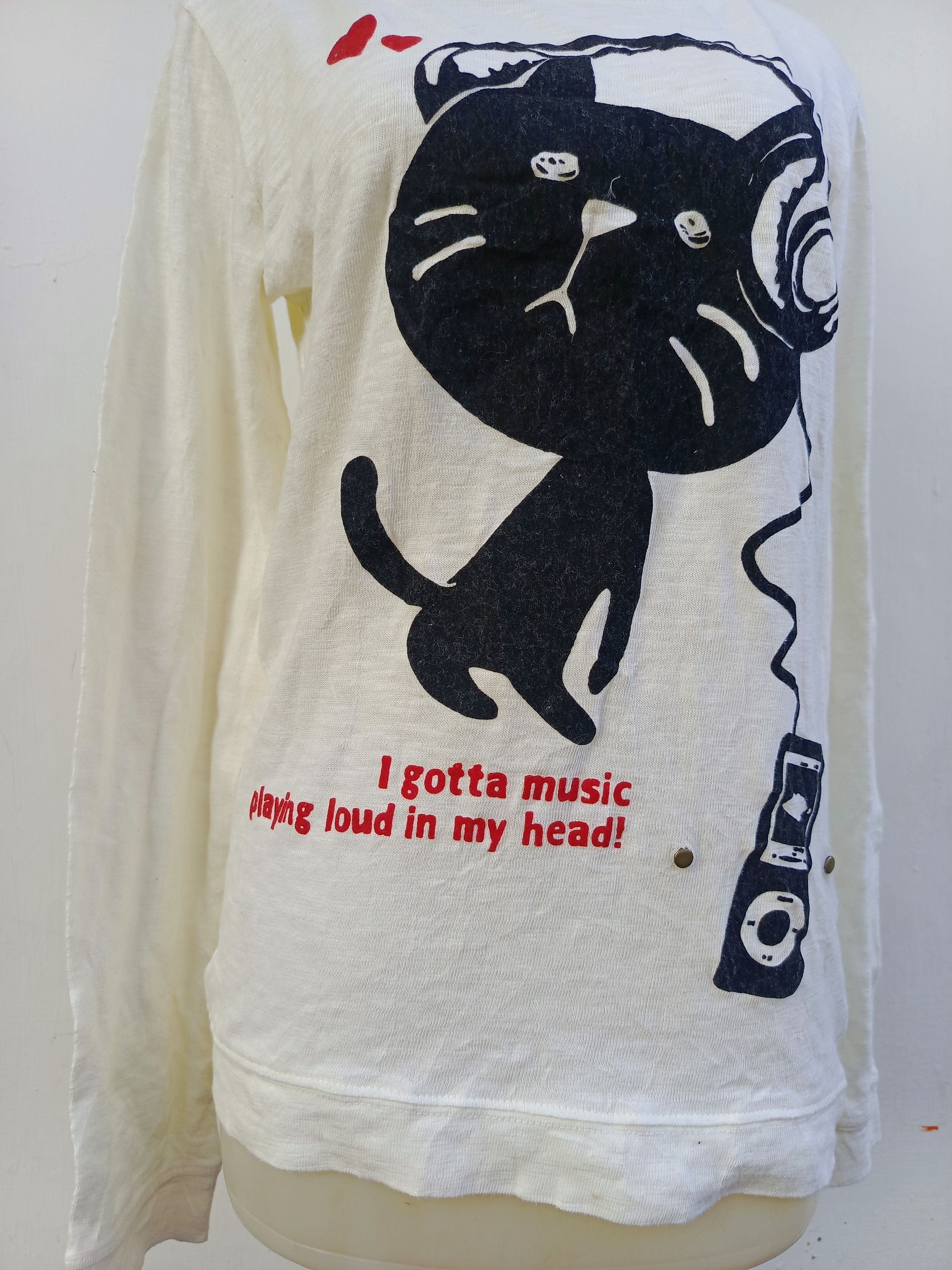 Japanese Brand Listen Heartbeat Cat Graphic — Y2K Streetwear — NVMBER17 Size M / US 6-8 / IT 42-44 - 3 Thumbnail