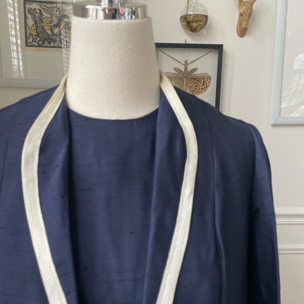 Vintage Vintage Mix & Match Dark Blue Sheath Dress Long Blazer Ivory Trim XS Size XS / US 0-2 / IT 36-38 - 3 Thumbnail
