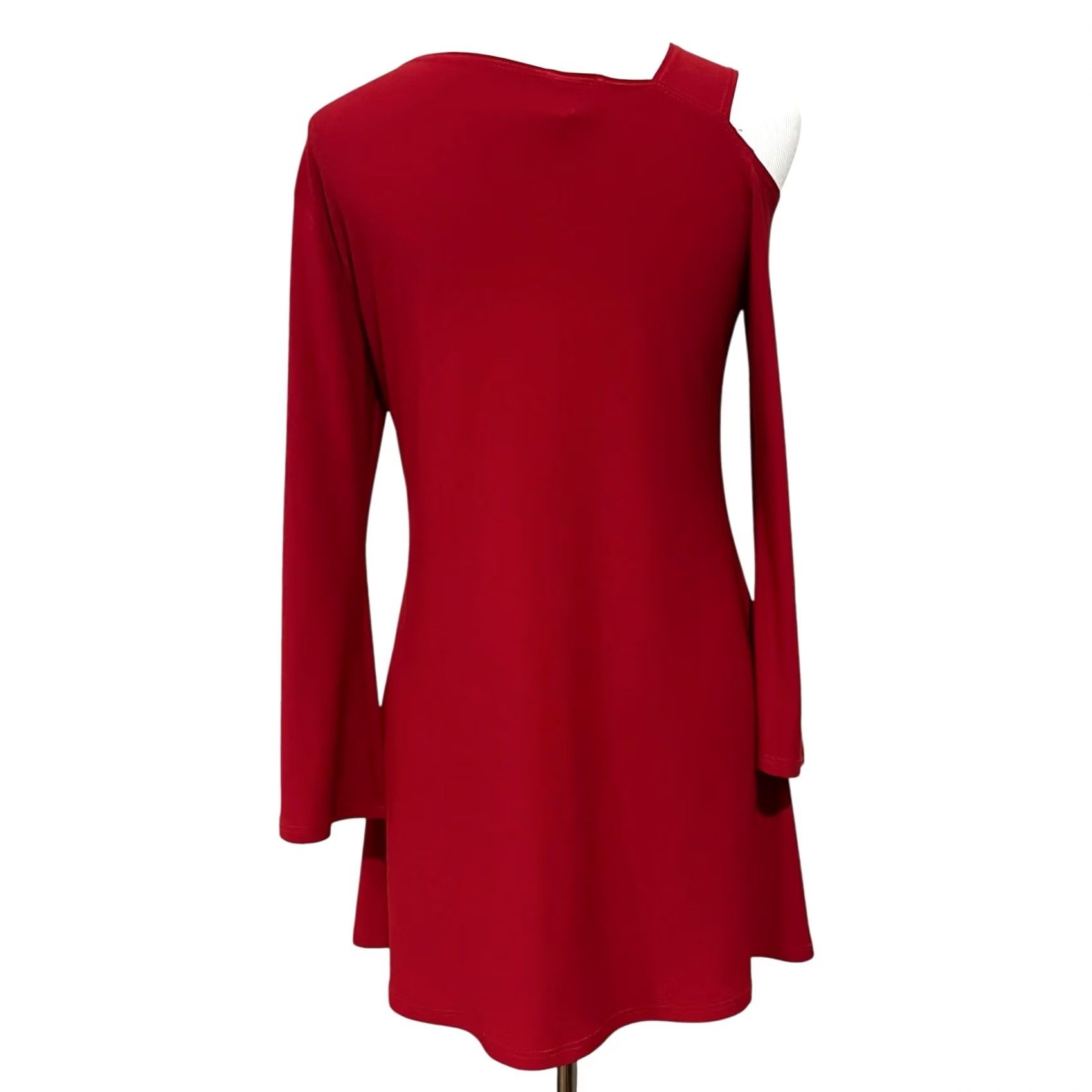 Vintage Clara Sun Woo Top Womens XS Red Asymmetrical Cold Shoulder Knit Blouse Pullover Slim Fit Casual Business Party/Cocktail USA Mens Womens? Size XS / US 0-2 / IT 36-38 - 4 Thumbnail