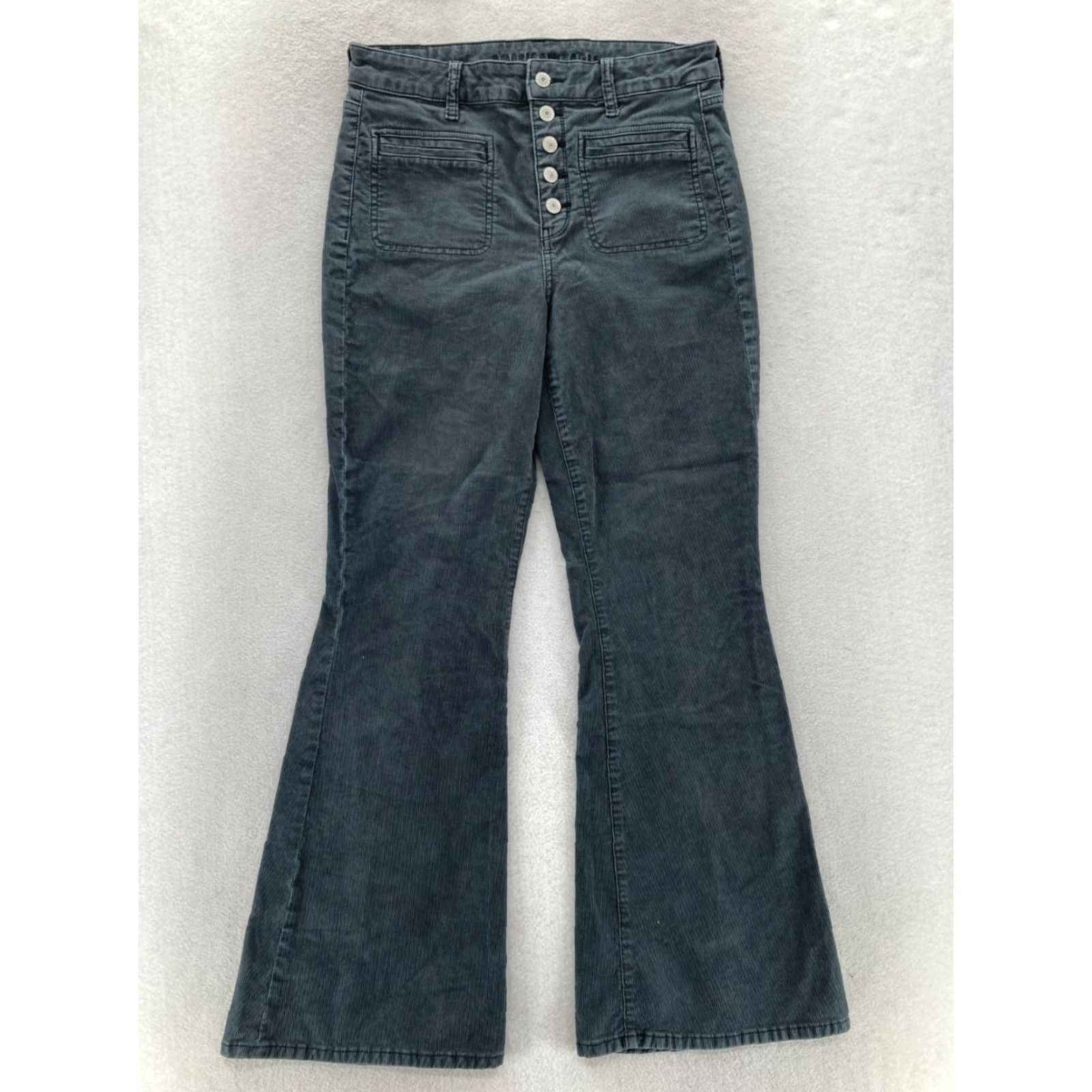 American Eagle Outfitters American Eagle Outfitters Corduroy Pants Women's 8 Gray Stretch Flared Button Fly Boho Y2K Size 30" / US 8 / IT 44 - 2 Thumbnail