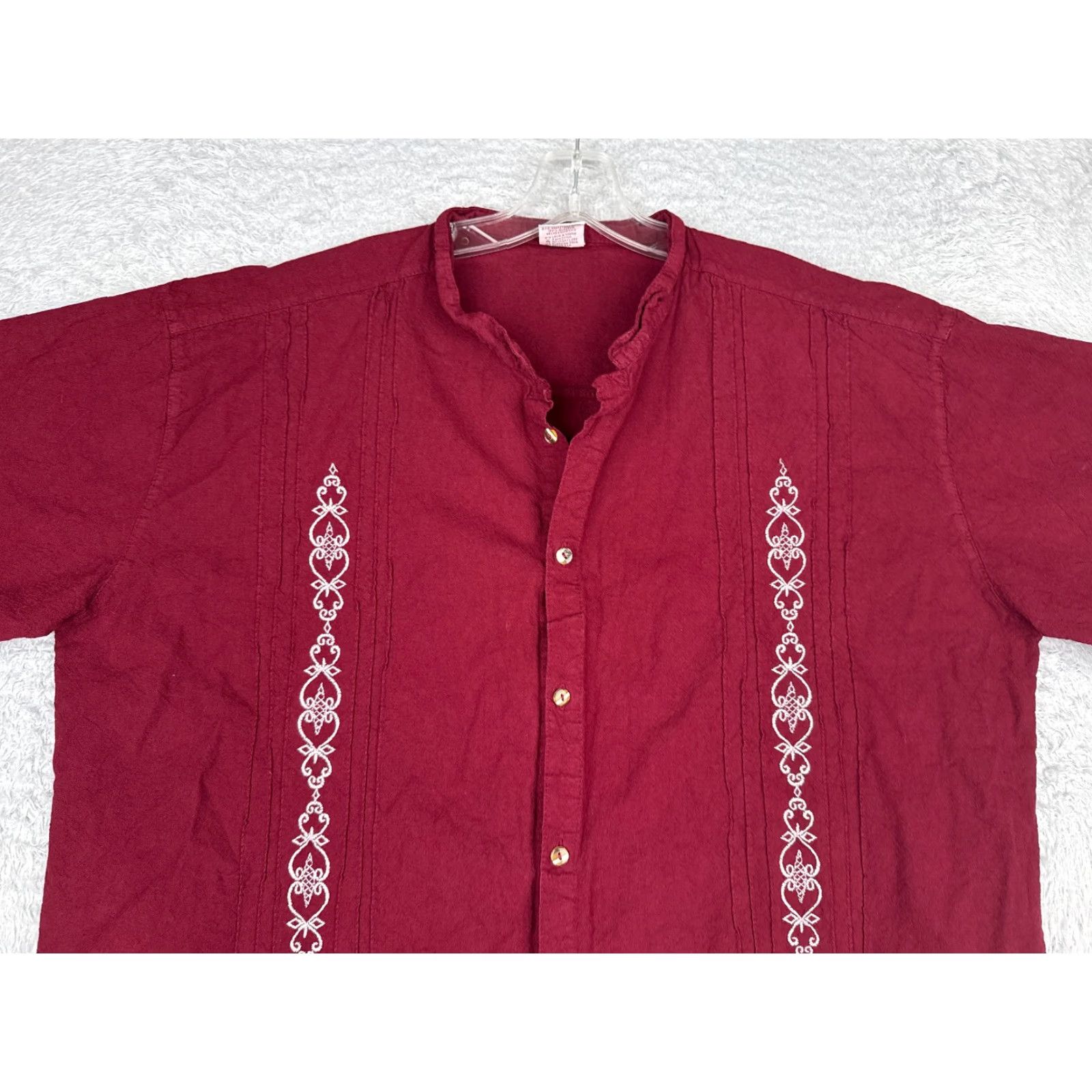 Vintage Adi's Guayabera Shirt Men's 42 Red Short Sleeve Button Embroidered 100% Cotton Aloha Beach Vacation Resort Size US XL / EU 56 / 4 - 4 Thumbnail