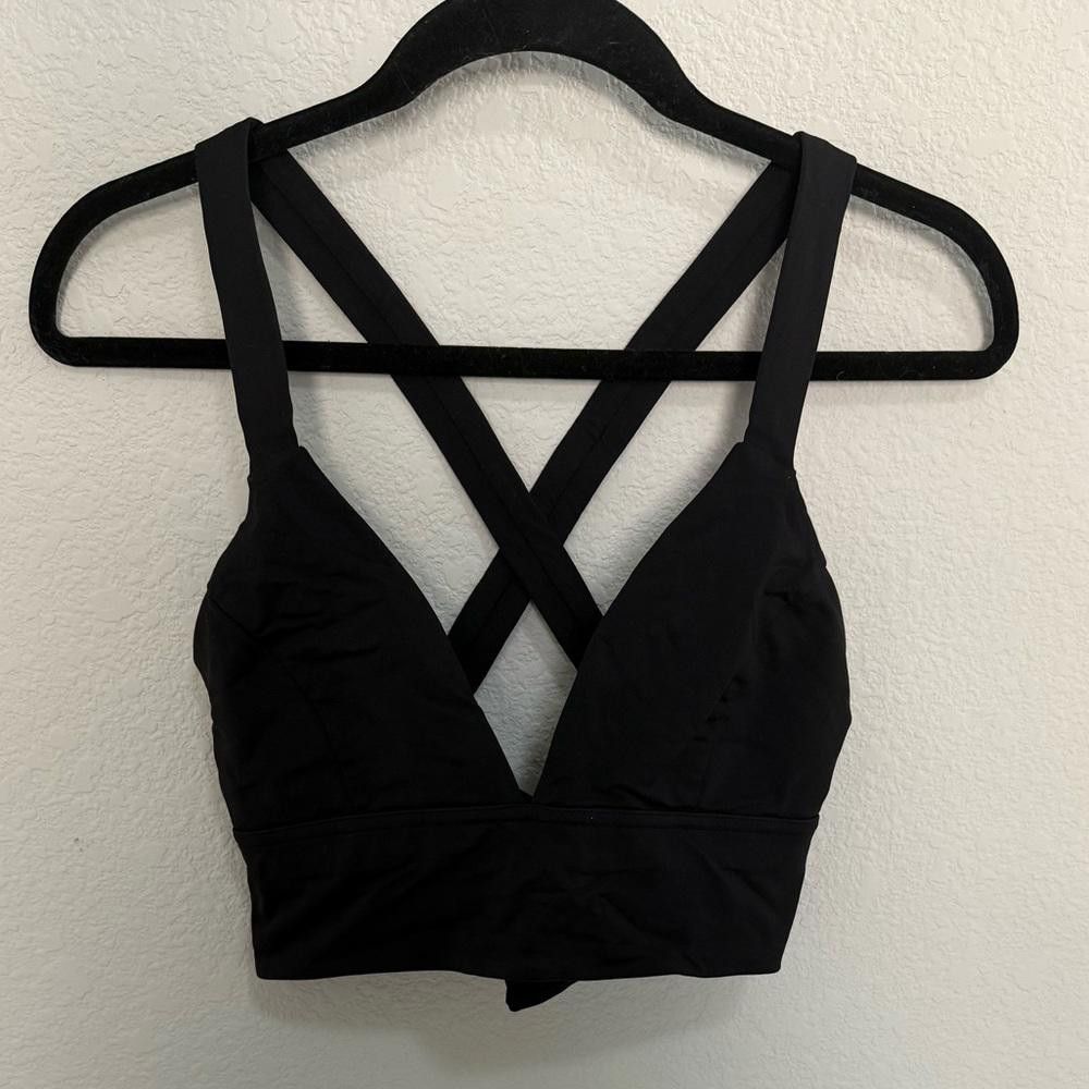 Lululemon Lululemon Sweat Your Heart Out Plunge Sports Bra Black 8 Size ONE SIZE - 4 Thumbnail