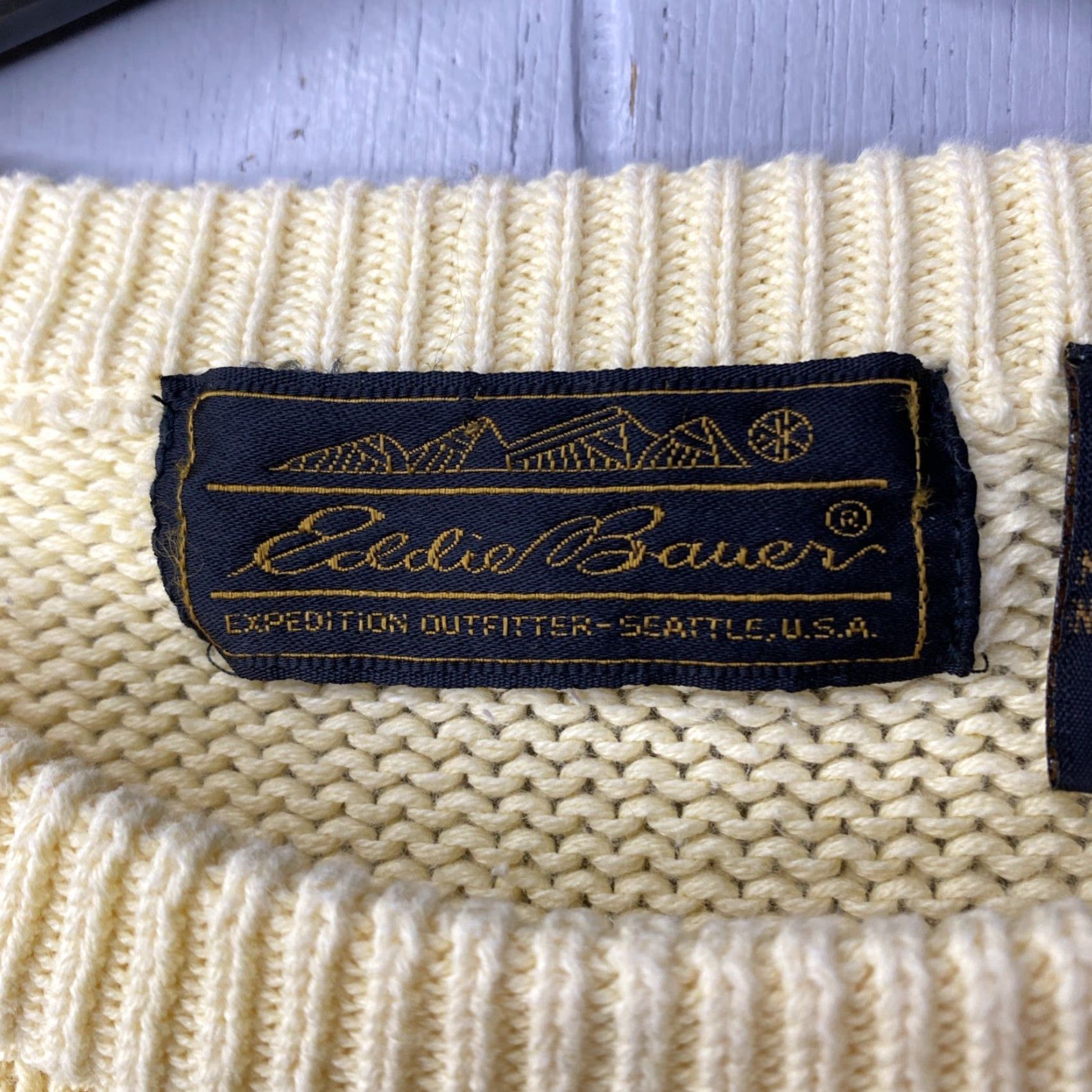 Eddie Bauer VINTAGE Eddie Bauer Fishermans Knit Mens Sweater Medium Tall Yellow 22x28 Size US M / EU 48-50 / 2 - 2 Thumbnail