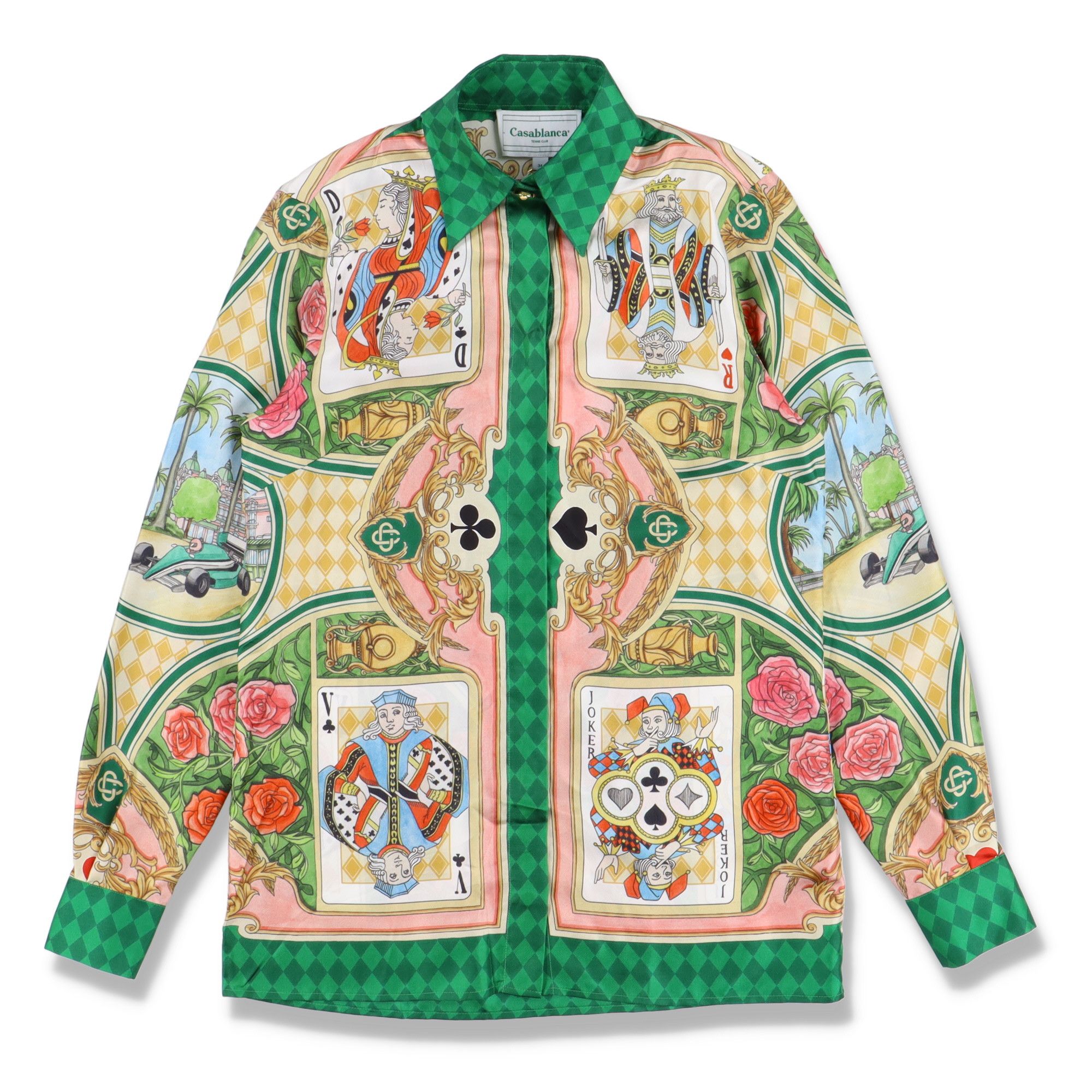 image of Casablanca Green Le Jardin Des Cartes Silk Twill Shirt, Men's (Size XS)