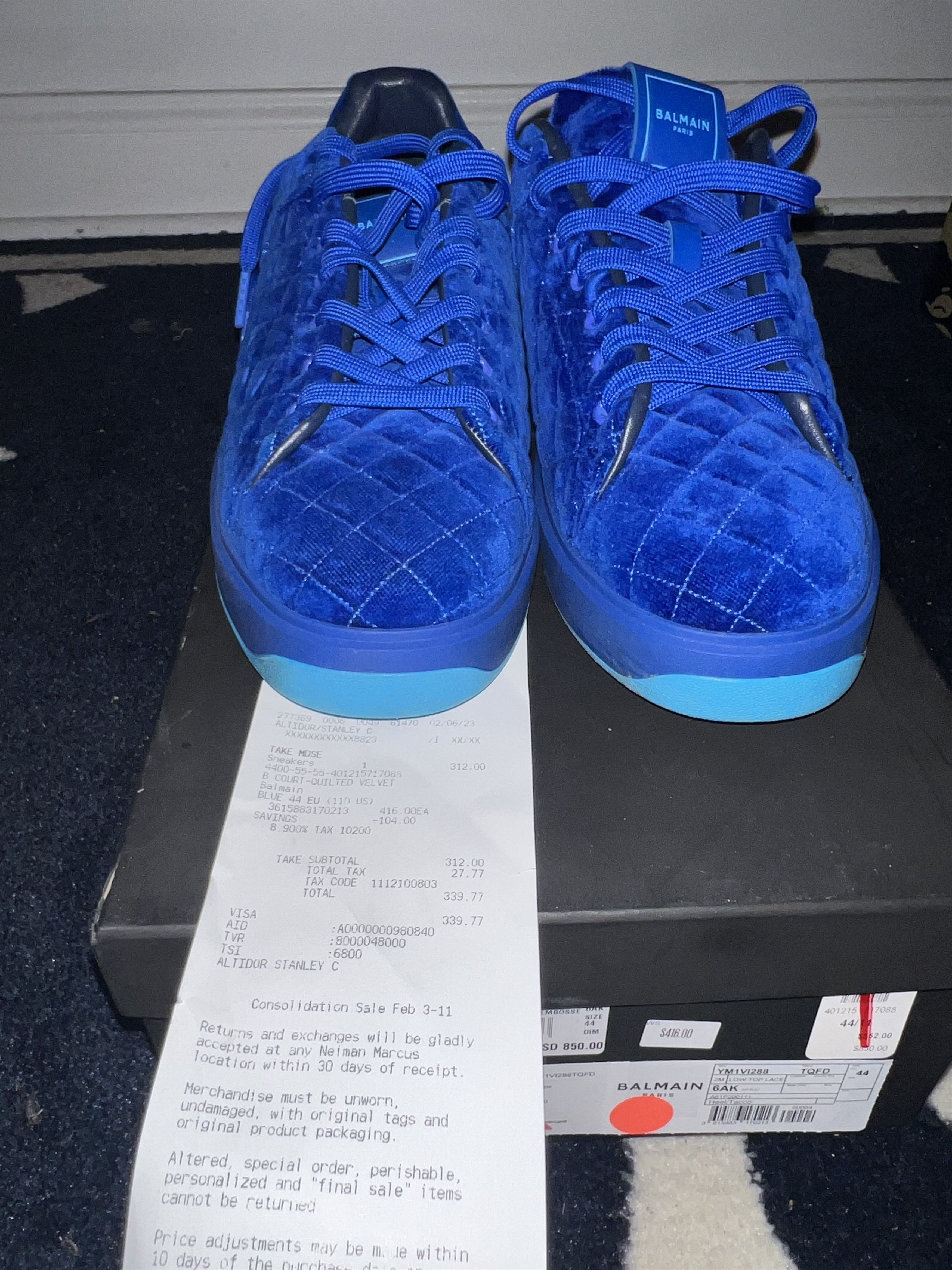 Balmain Balmain quilted velvet low top sneaker Size US 11 / EU 44 - 1 Thumbnail