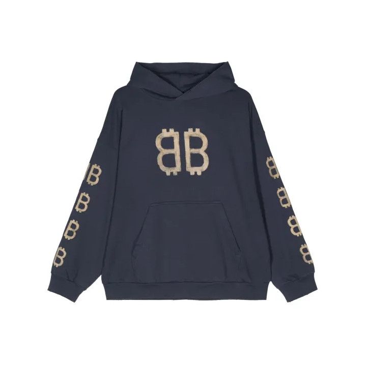 Balenciaga Balenciaga Logo Print Hooded Sweatshirt in Navy Size US L / EU 52-54 / 3 - 1 Thumbnail