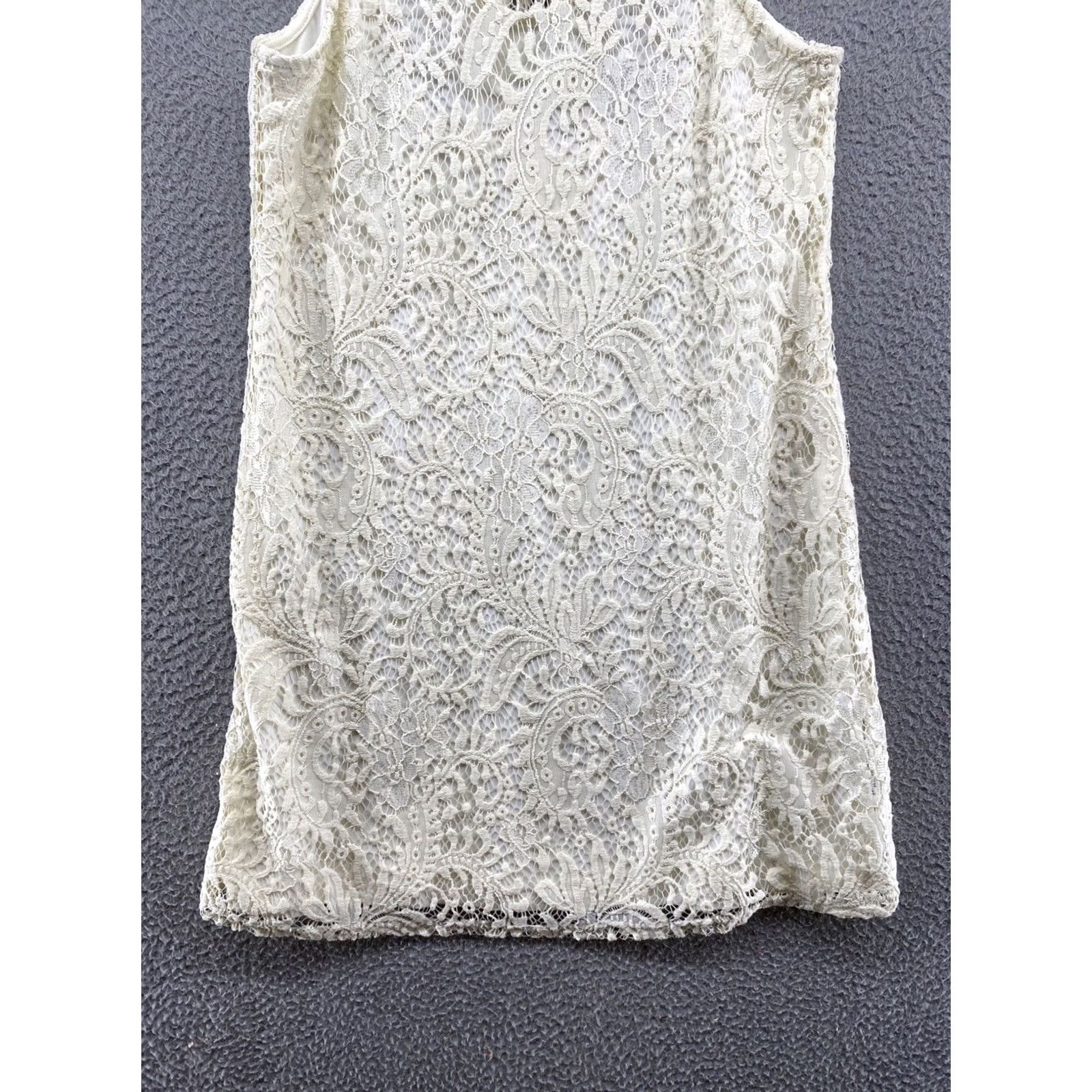 Vintage Socialite Womens Lace Knee Length Ivory Pullover Dress Size S, Bodycon Boho Style Size S / US 4 / IT 40 - 2 Thumbnail