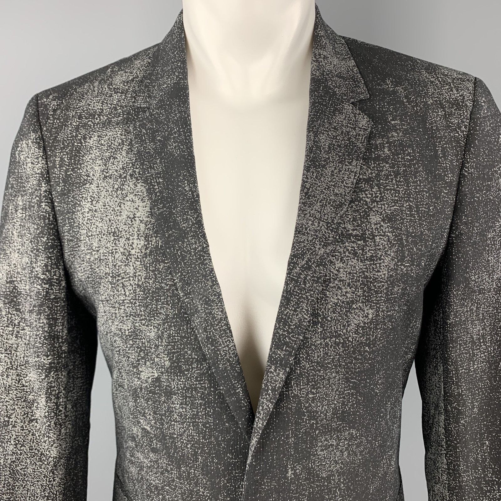 Calvin Klein Size 36 Black & Grey Distressed Print Sport Coat Size 36R - 2 Thumbnail