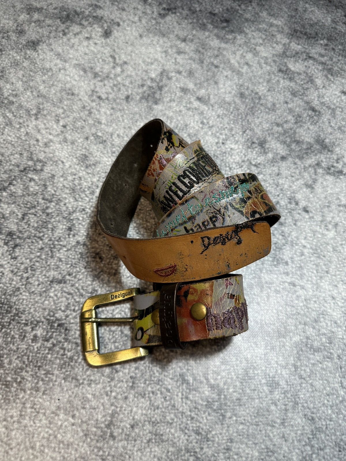 Desigual Y2K Desigual Style Ed Hardy Logo Leather Belts Streetwear Size ONE SIZE - 1 Thumbnail