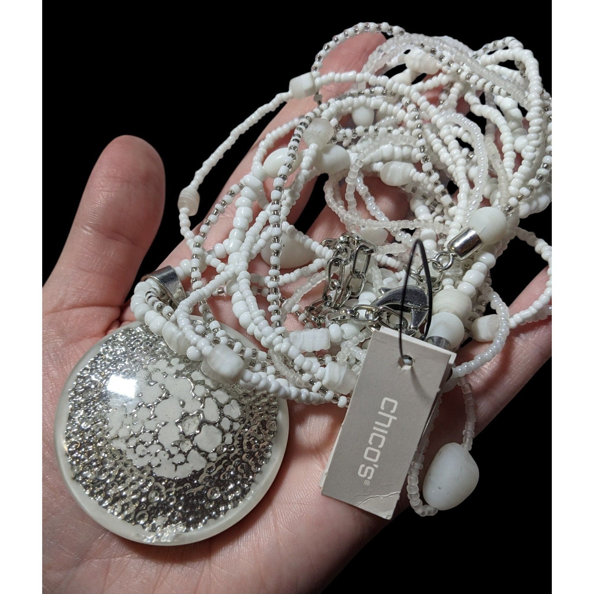 Chicos Chico's Nautilus White And Silver Chunky Multilayer Pendant Size ONE SIZE - 4 Thumbnail