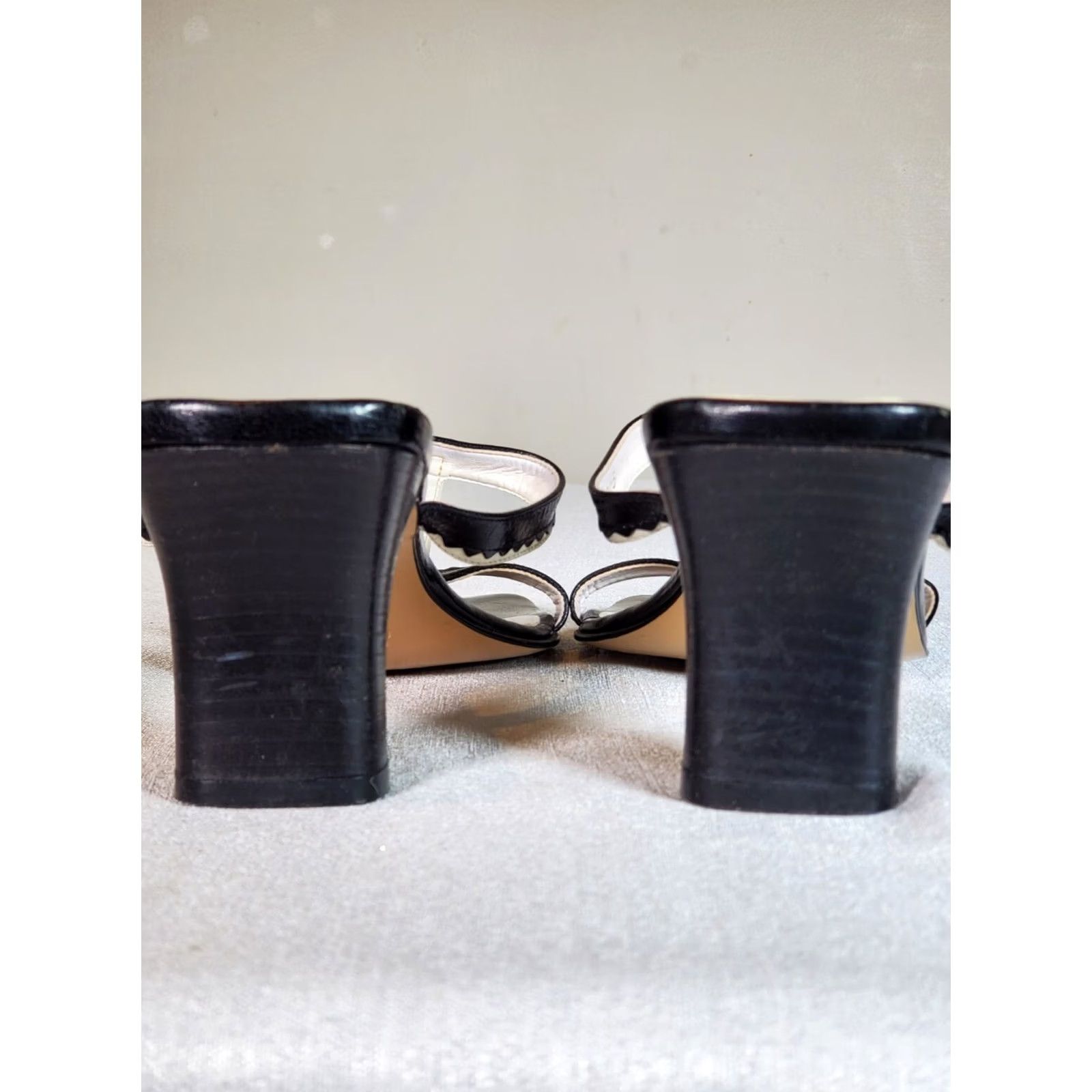 Vintage Mila Paoli Sandal Women Slide Sawtooth Pattern Black White Leather Block Heel 9.5 M Size US 10 / IT 40 - 5 Thumbnail