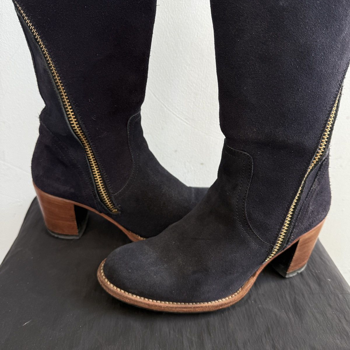 Other Primeboots Hand Made Suede Navy Asymetric Zip Boots Size US 8 / IT 38 - 4 Thumbnail