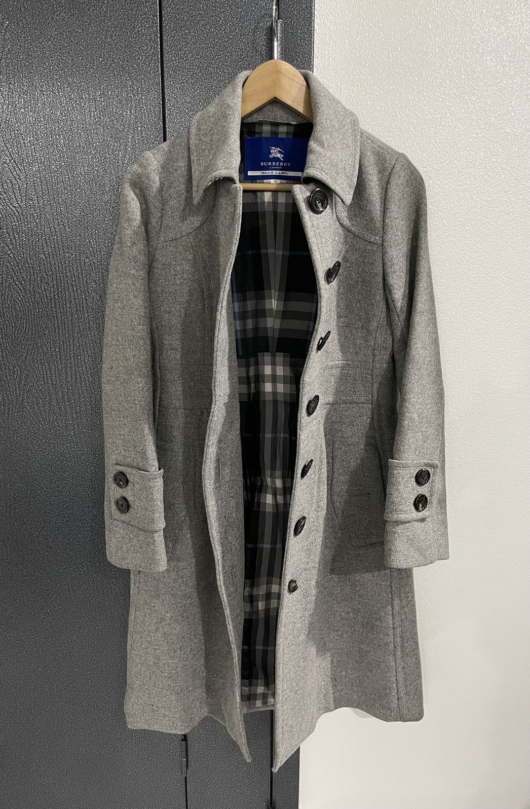 image of Burberry London Blue Label Long Jacket in Grey, Women's (Size XS)