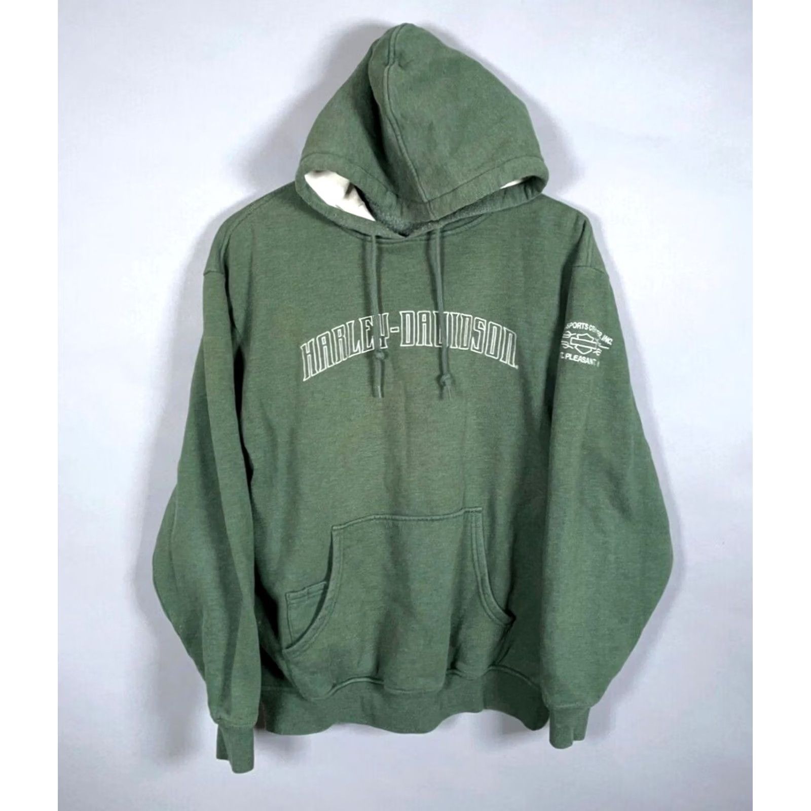 Harley Davidson Harley-Davidson Hoodie Mens Medium Green Drawstring Sweatshirt Embroidered Size US M / EU 48-50 / 2 - 2 Thumbnail