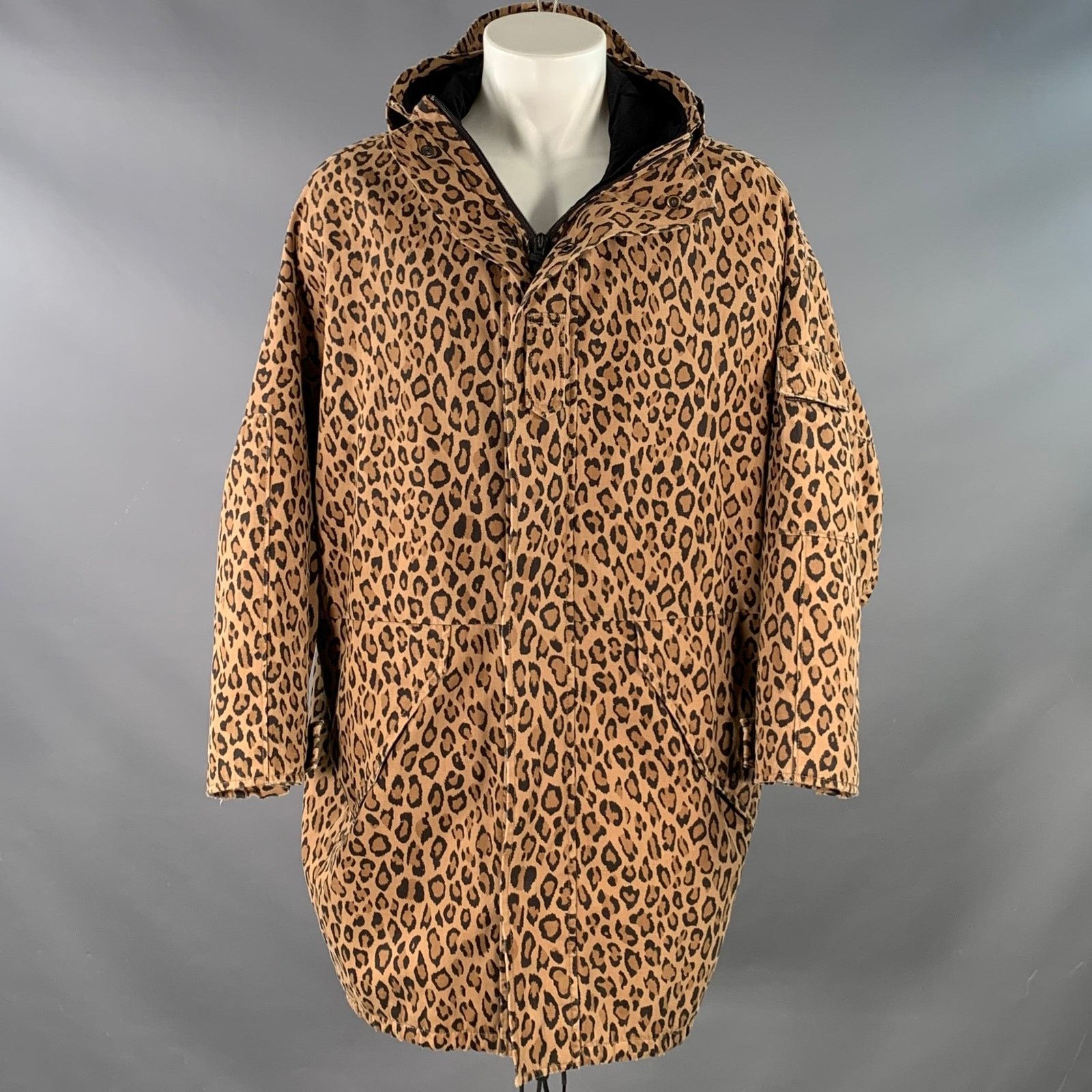 R13 Tan Black Animal Print Oversized Hooded Parka Coat Size US S / EU 44-46 / 1 - 1 Thumbnail