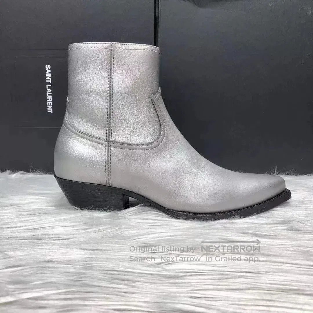 Saint Laurent Paris Saint Laurent Lukas Silver Pointed Boots. Size US 10 / EU 43 - 2 Thumbnail