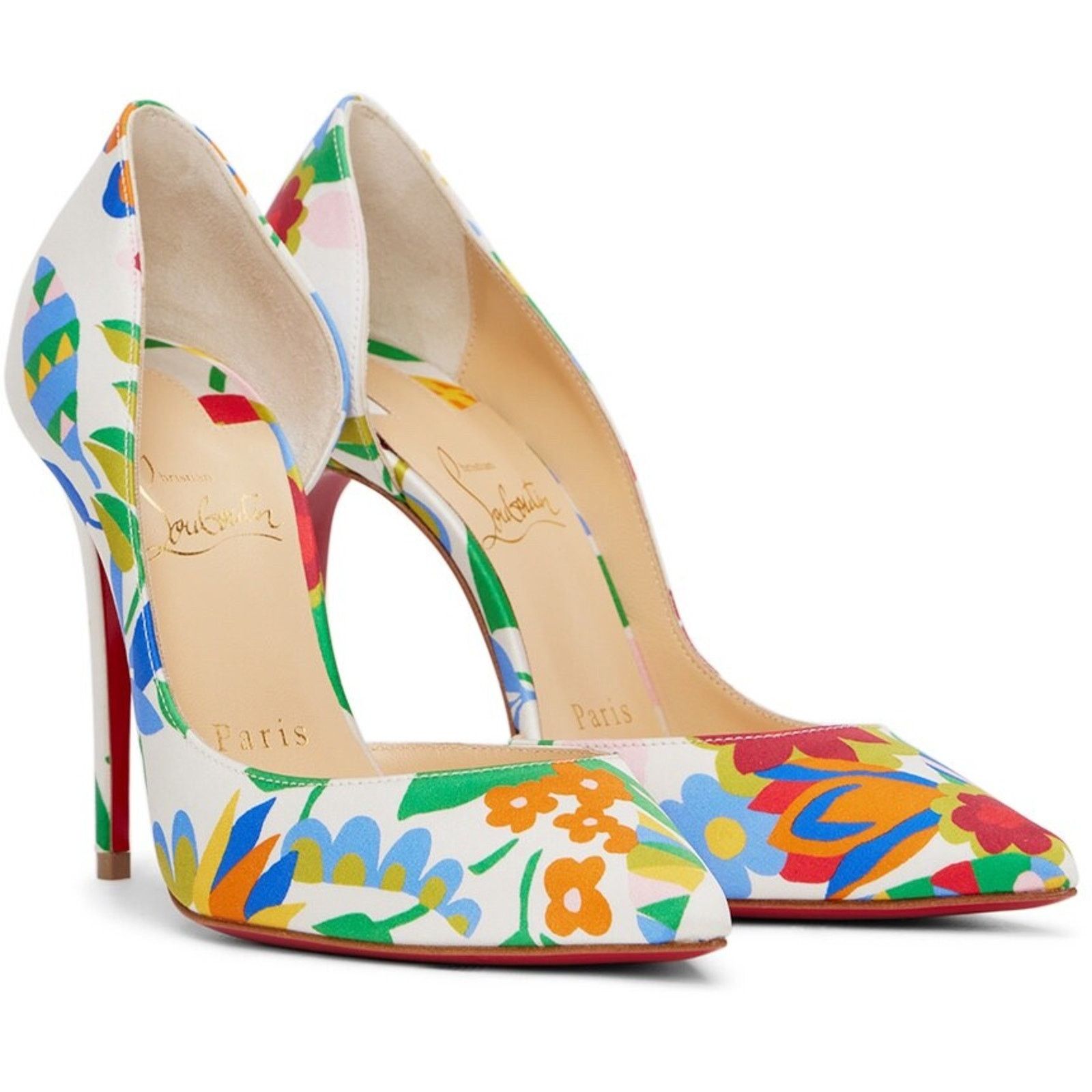 Christian Louboutin Iriza 100 Crepe Satin Bloomy Floral Pointed Heel Pump 37.5 Size US 7.5 / IT 37.5 - 3 Thumbnail