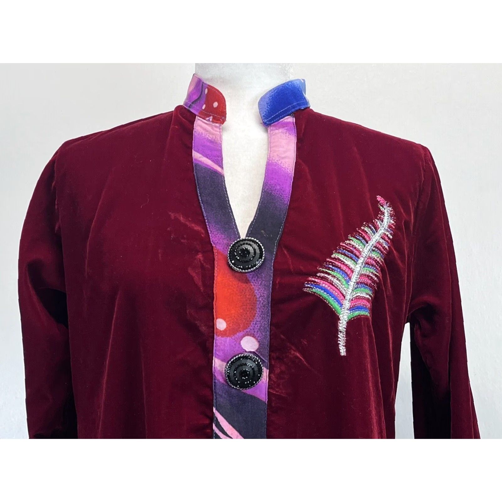 Velvet Fatima Garments Red Velvet Embroidered Ethnic Midi Dress Long Sleeve Women's Medium Size M / US 6-8 / IT 42-44 - 2 Thumbnail
