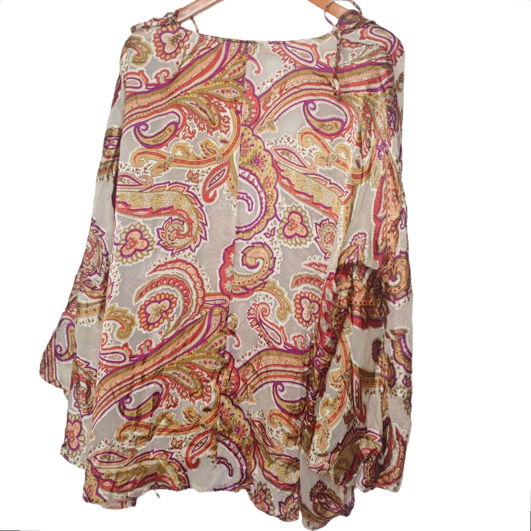 Vintage Ulla Popken Plus Size Blouse 20/22 Brown Paisley Long Sleeve V-Neck Bell Sleeve Rayon Silk Womens Size 3XL / US 20-22 - 5 Thumbnail