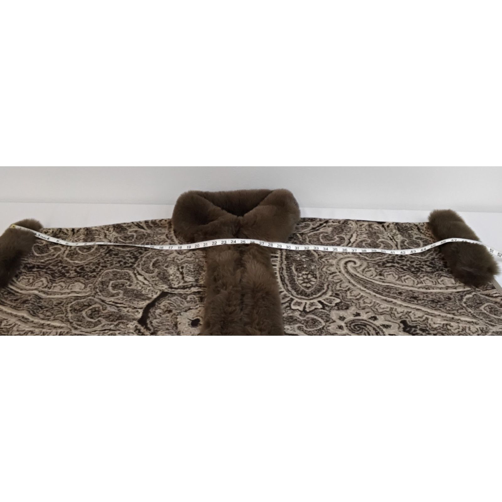Elie Tahari Tahari Shawl One Size Brown Paisley Fur Trim Fringe NWT Size L / US 10 / IT 46 - 15 Thumbnail