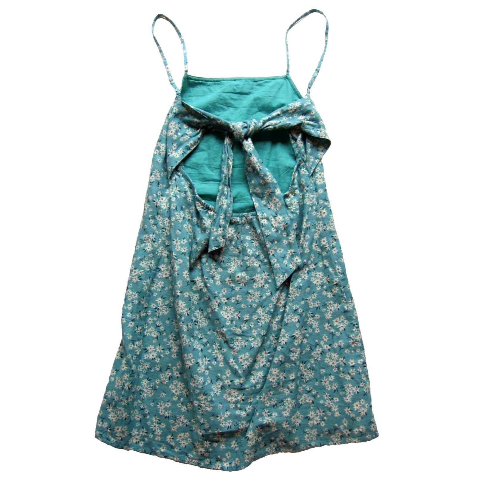 American Eagle Outfitters VINTAGE New American Eagle Linen Cotton Green White Yellow Daisy Tank Slip Dress Small Size S / US 4 / IT 40 - 2 Thumbnail