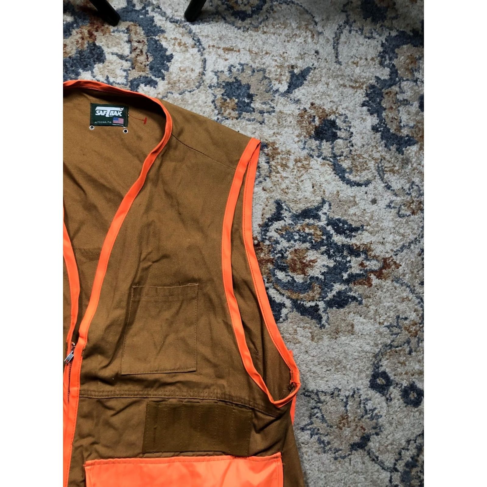 Vintage VINTAGE Saf-T-Bak Hunting Vest Mens XL Brown Blaze Orange Upland Game Bag USA Vest Size 46R - 4 Thumbnail