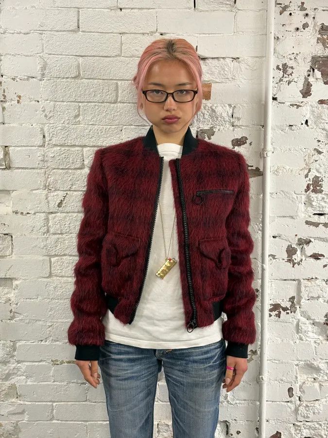 Versace 2010s Versace Red & Black Squared Plushed Bomber Jacket Size S / US 4 / IT 40 - 2 Thumbnail