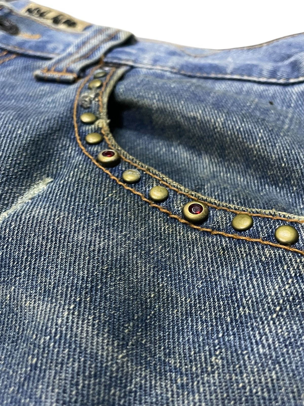 Japanese Brand × Le Grande Bleu (L.G.B.) × Tornado Mart Nylaus Japan Spiral Flare Studded Rhinestones Muddy Jeans Size US 32 / EU 48 - 11 Thumbnail