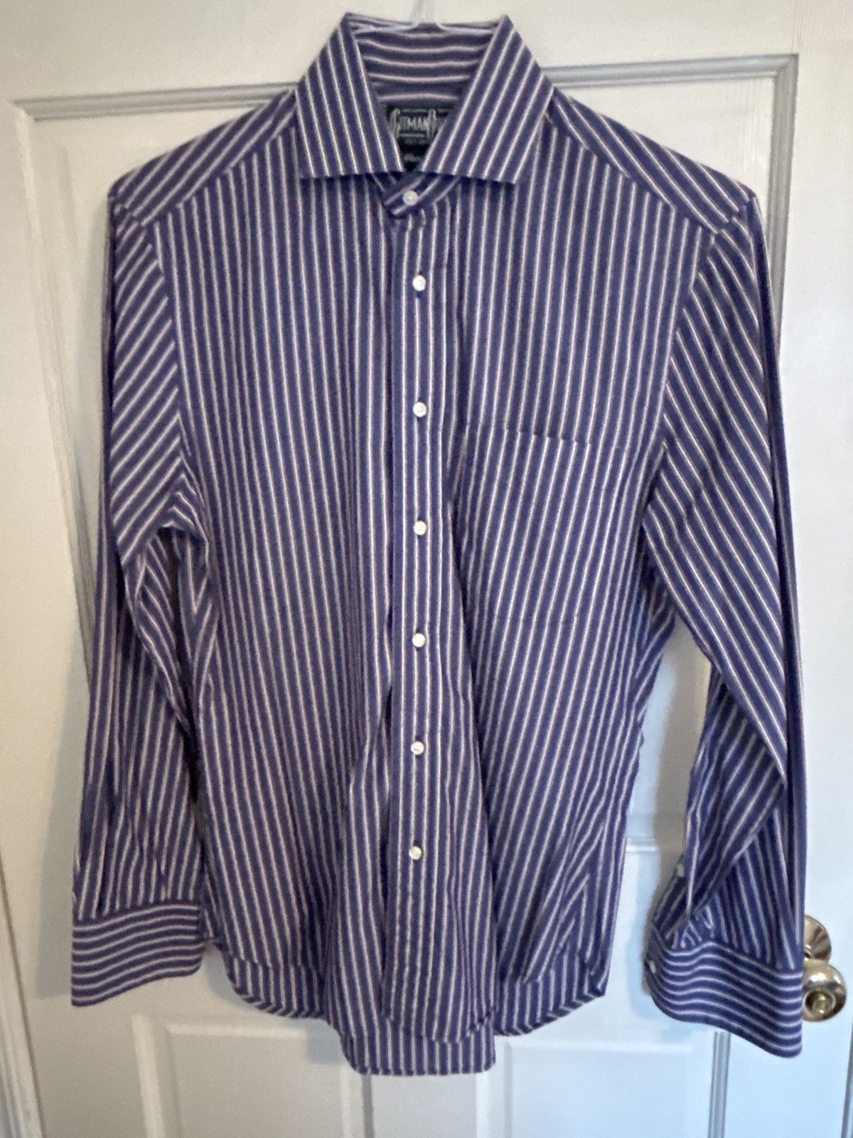 Spread Collar Striped Cotton Dress Shirt