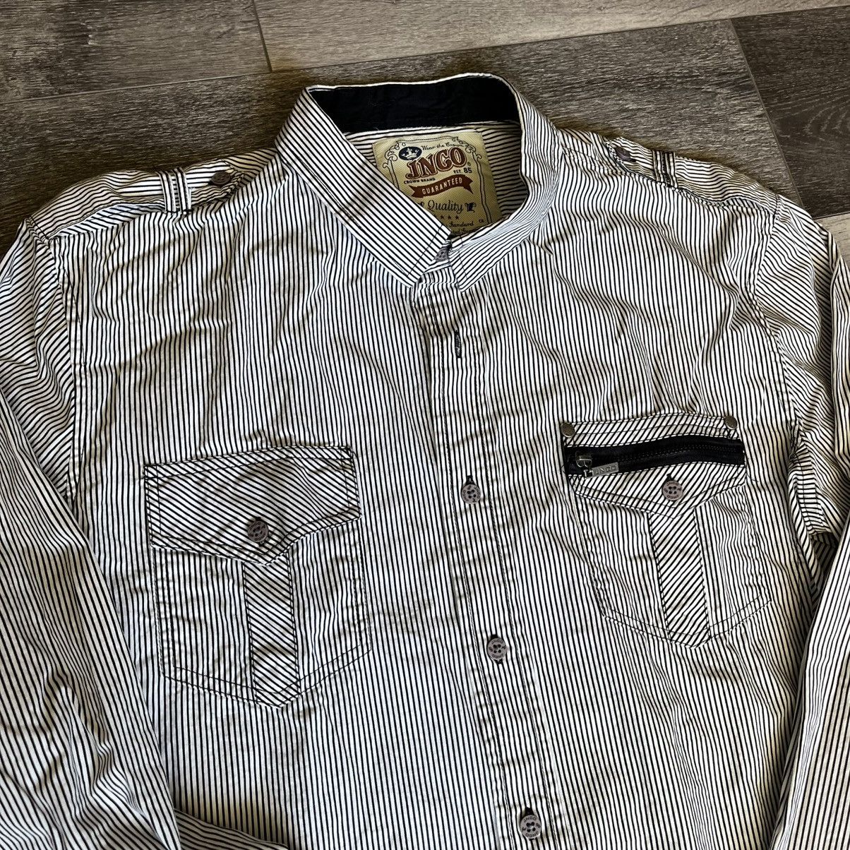 JNCO Vintage 90s JNCO Jeans Vertical Stripe Skate Button Up Shirt Size US XL / EU 56 / 4 - 4 Thumbnail