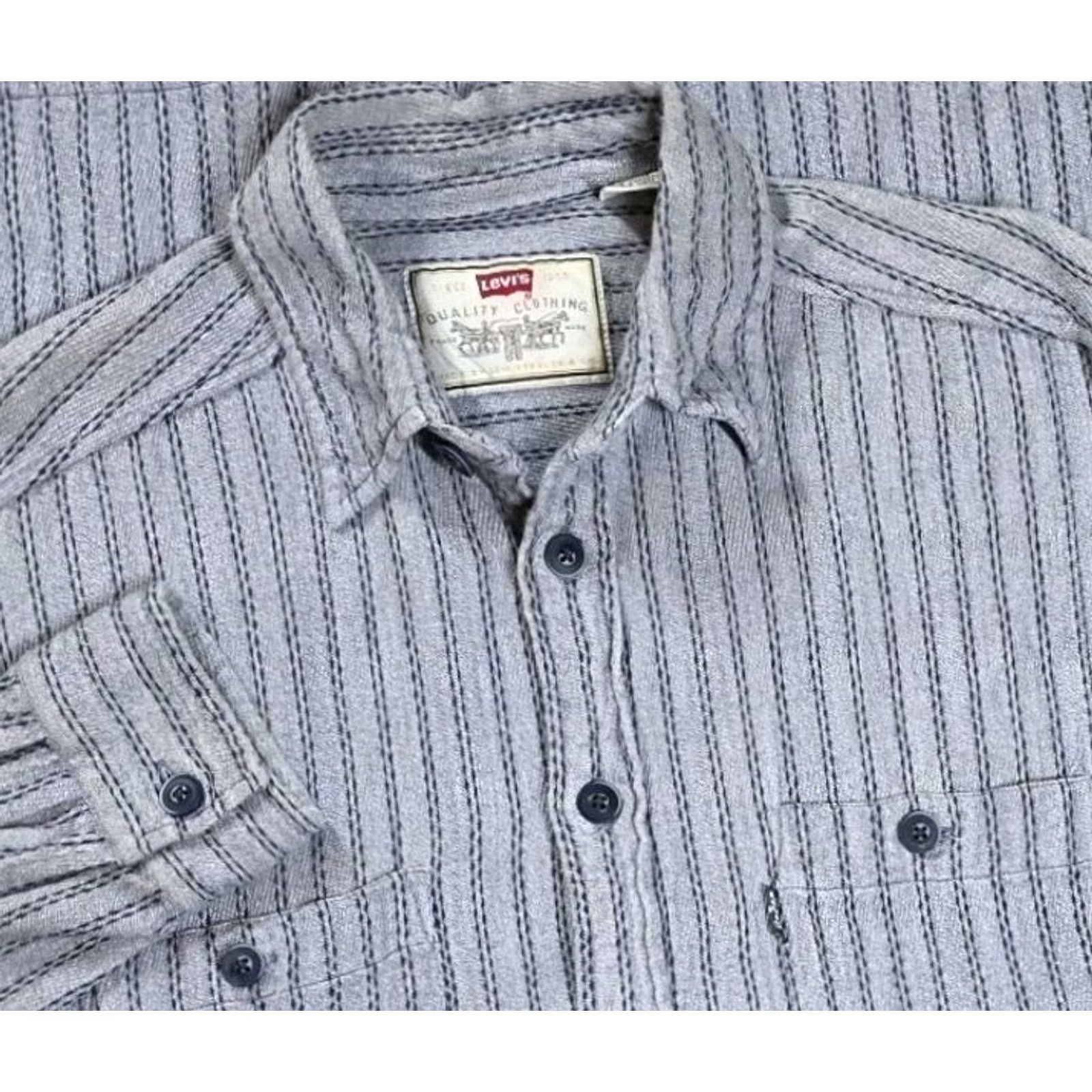 Levi's VTG Levi's Work Shirt Men Long Sleeve Stripe Button Up XL Gray 100% Cotton Western 90s Denim Style Shirt Mens Size US XL / EU 56 / 4 - 2 Thumbnail