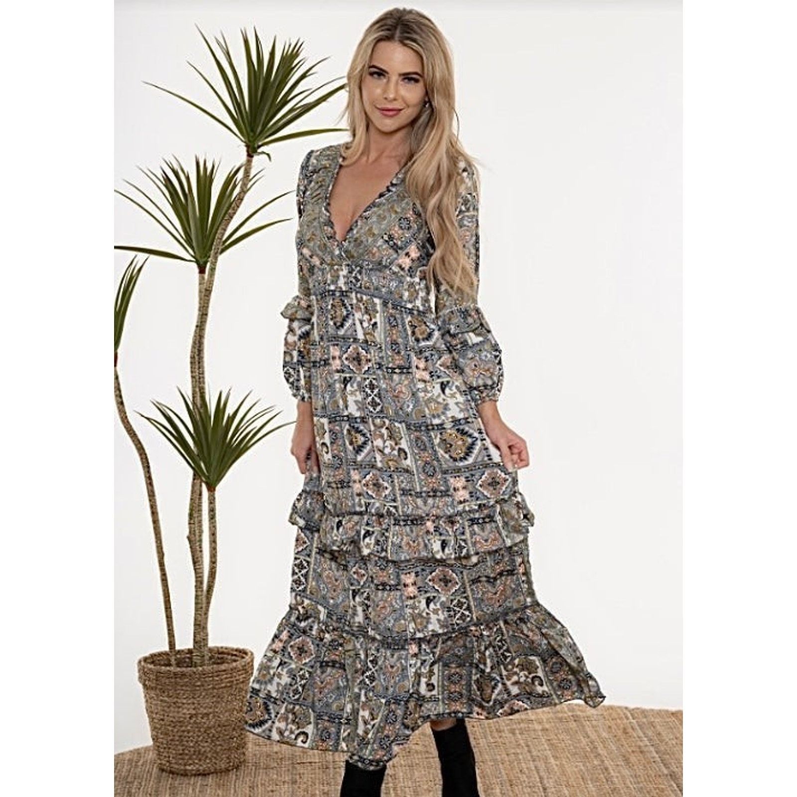 Other Cienna Silky Designs-Barik Boha Dress Maxi Ruffle Pretty Size S / US 4 / IT 40 - 2 Thumbnail