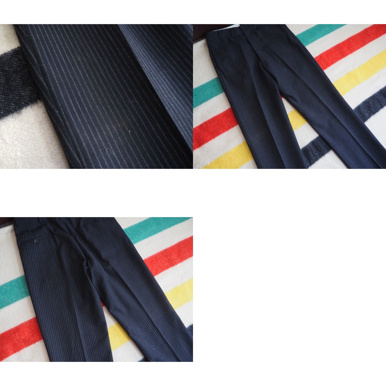 Vintage VTG 1930s Star Hook Black Gray Pinstripe Wool Pants 32x32 Straight Leg Flat Front Rockabilly Button Fly Mens Size US 32 / EU 48 - 9 Thumbnail