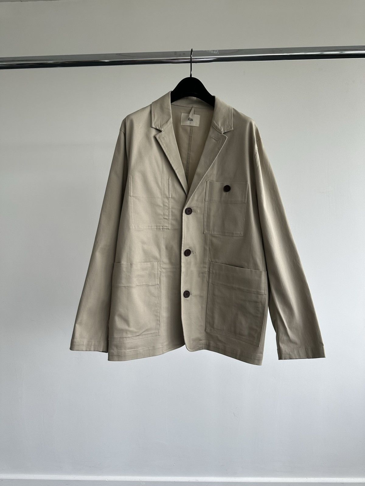 Folk Folk Mens Beige Herringbone Workwear Blazer Jacket Size US M / EU 48-50 / 2 - 1 Thumbnail